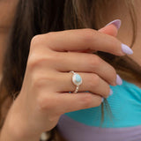 Larimar Ring ~ Statement ~ Gemstone ~ Semi Precious Stone ~ Blue ~ White ~ Natural ~ Organic ~ Sterling Silver 925~Tear Drop~Thin Band~MR256