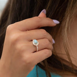 Larimar Ring ~ Statement ~ Gemstone ~ Semi Precious Stone ~ Blue ~ White ~ Natural ~ Organic ~ Sterling Silver 925~Tear Drop~Thin Band~MR256
