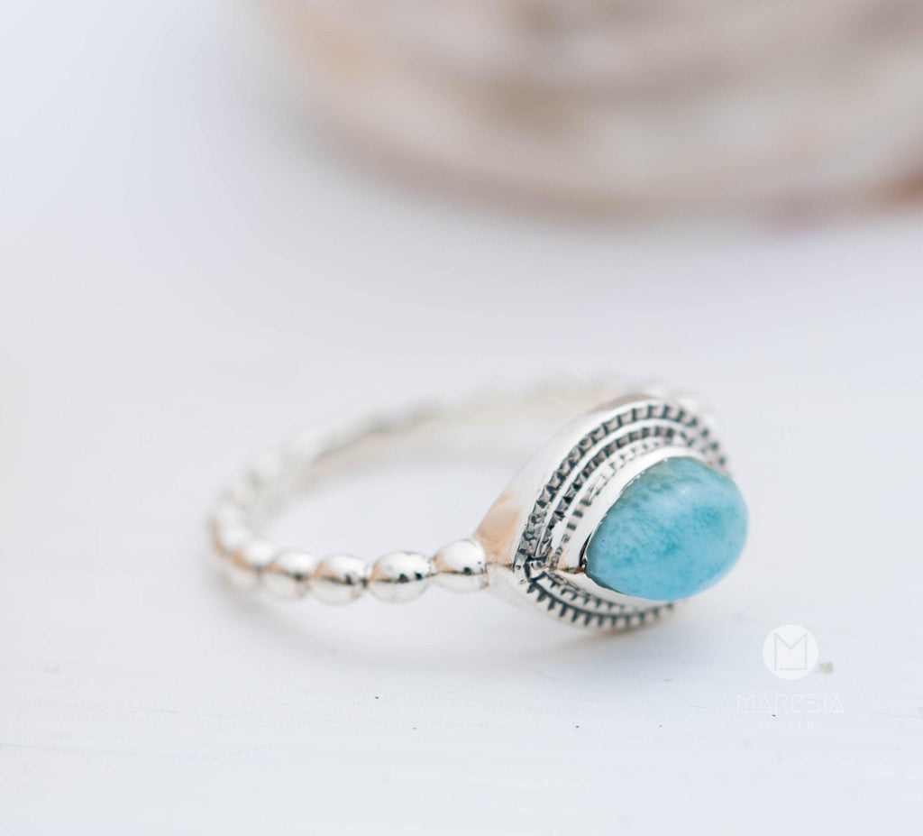 Large larimar ring, size 5.5 (US/Canadian size), teardrop shape, 92.5 sterling silver ring; price reduced, offers details in descriptions