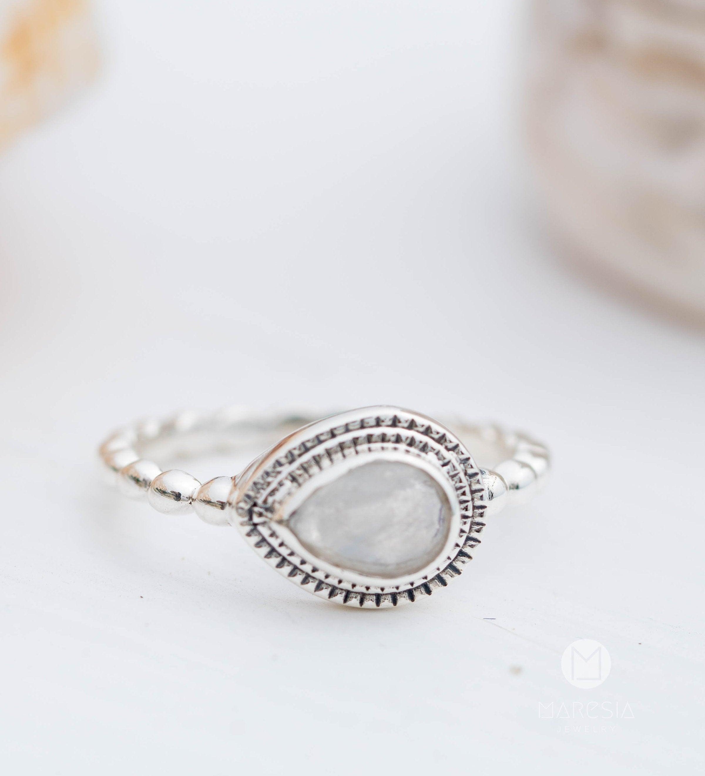 Moonstone Ring~ Sterling Silver 925 ~ Handmade ~ Gemstone ~Statement Tear Drop stone ~ Hippie ~Bohemian~June Birthstone~MR255