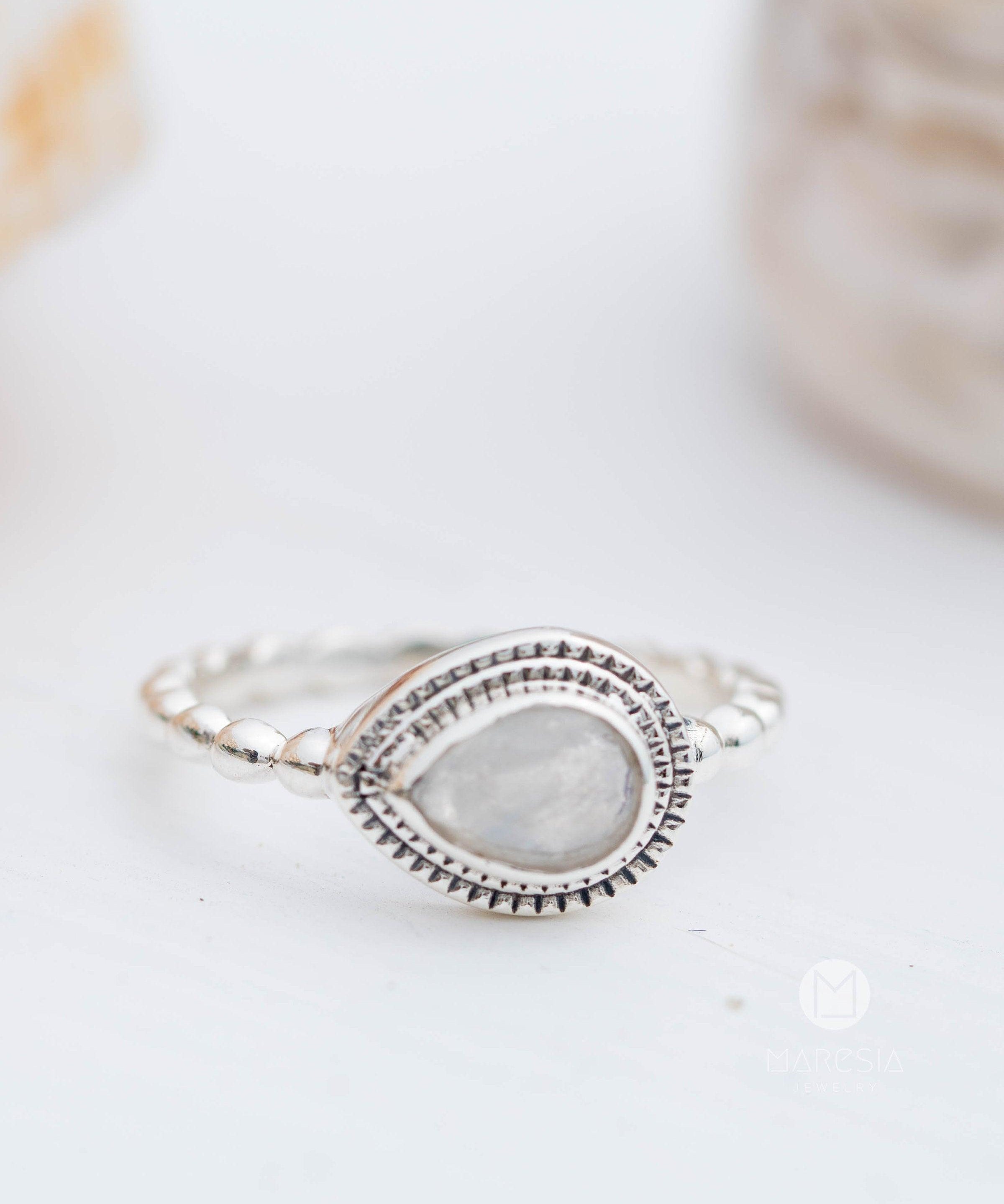 Moonstone Ring~ Sterling Silver 925 ~ Handmade ~ Gemstone ~Statement Tear Drop stone ~ Hippie ~Bohemian~June Birthstone~MR255