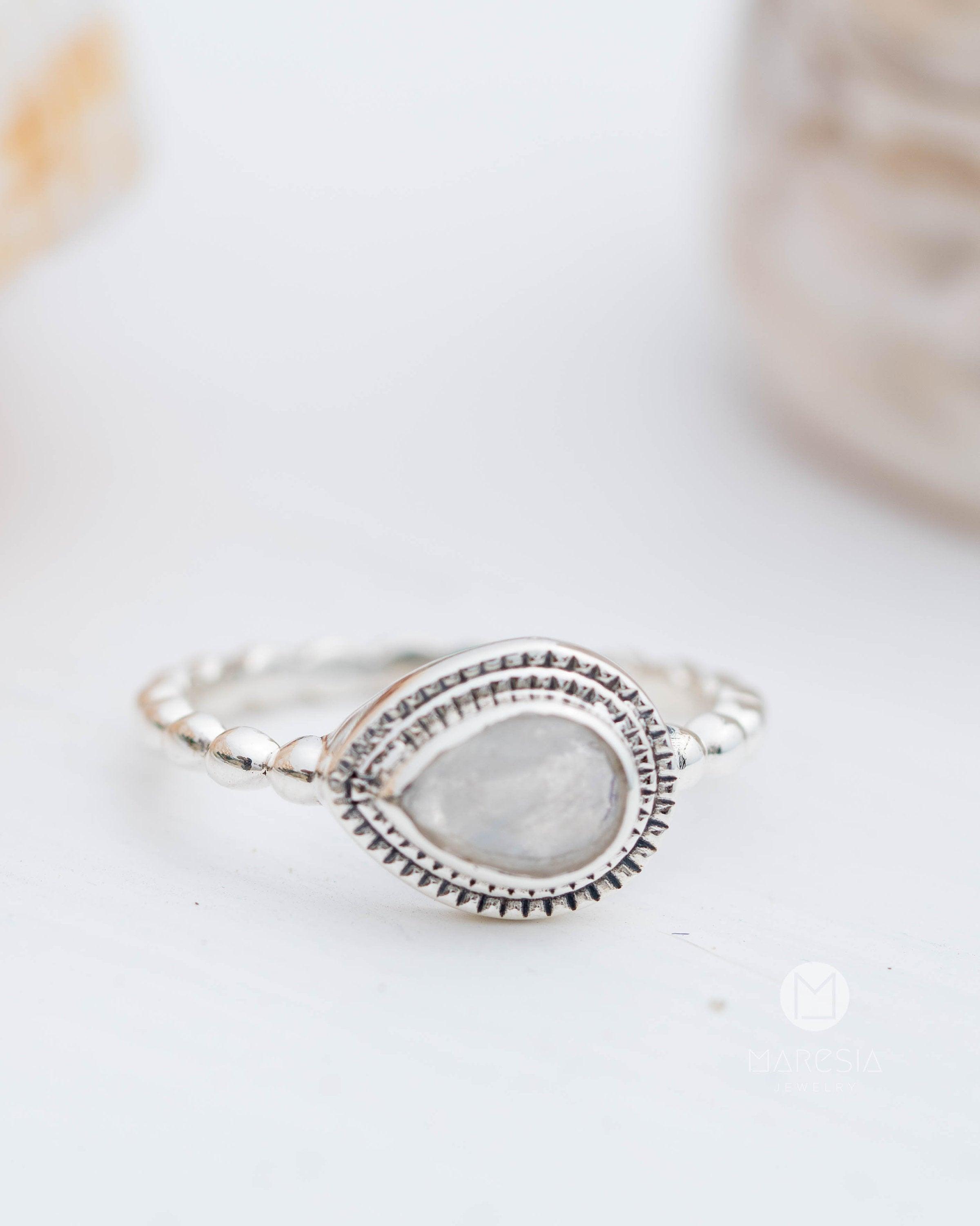 Moonstone Ring~ Sterling Silver 925 ~ Handmade ~ Gemstone ~Statement Tear Drop stone ~ Hippie ~Bohemian~June Birthstone~MR255