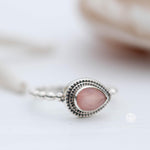 Pink chalcedony Tear Drop Ring ~ Gemstone ~ Natural ~ Sterling Silver 925 ~ Jewelry ~ Stackable ~ Handmade~ MR254