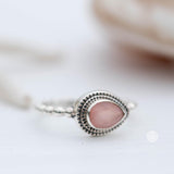 Pink chalcedony Tear Drop Ring ~ Gemstone ~ Natural ~ Sterling Silver 925 ~ Jewelry ~ Stackable ~ Handmade~ MR254