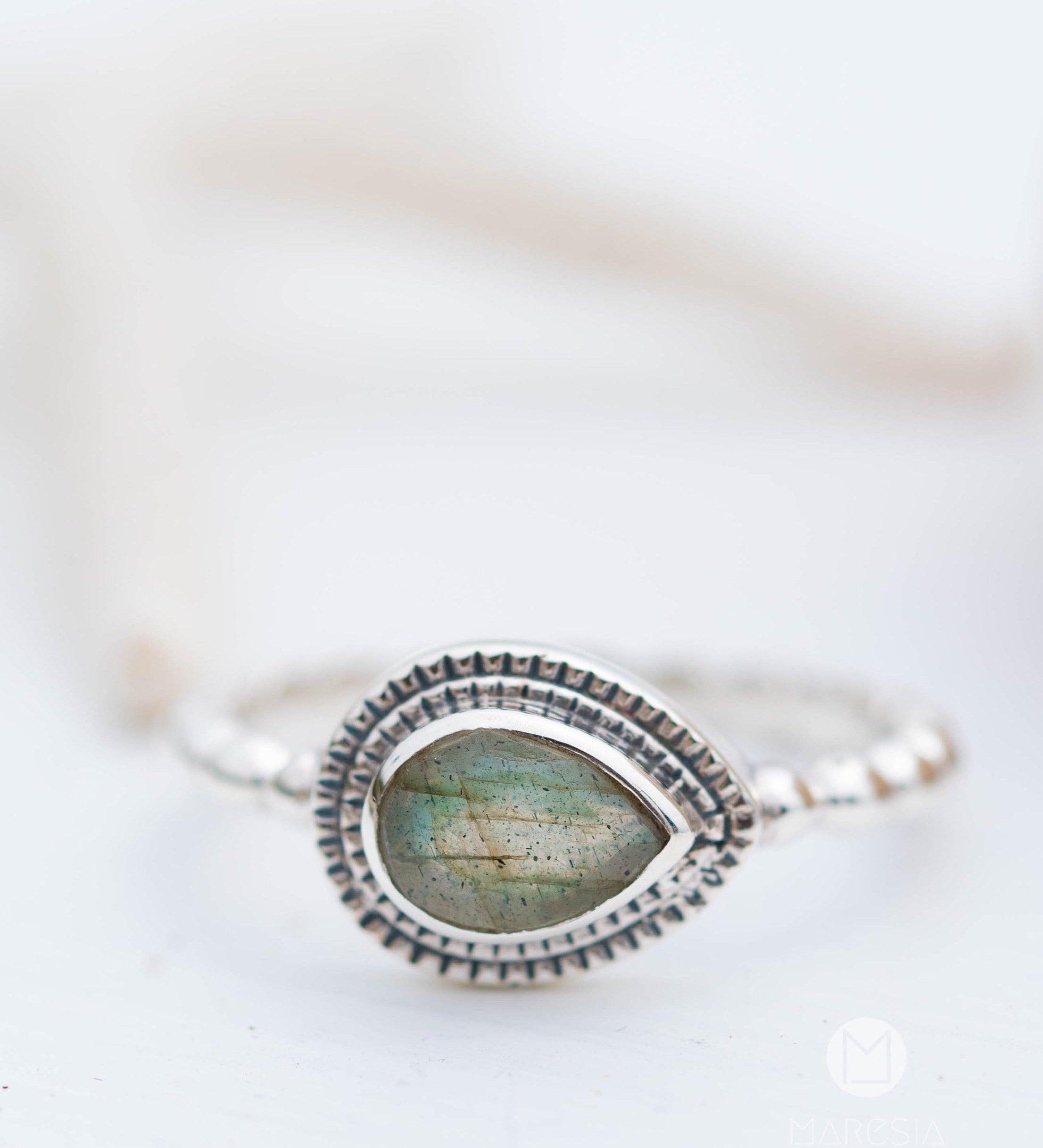 Rainbow Labradorite Tear Drop Ring ~ Gemstone ~ Natural ~ Sterling Silver 925~ Jewelry ~ Handmade~February Birthstone - MR257
