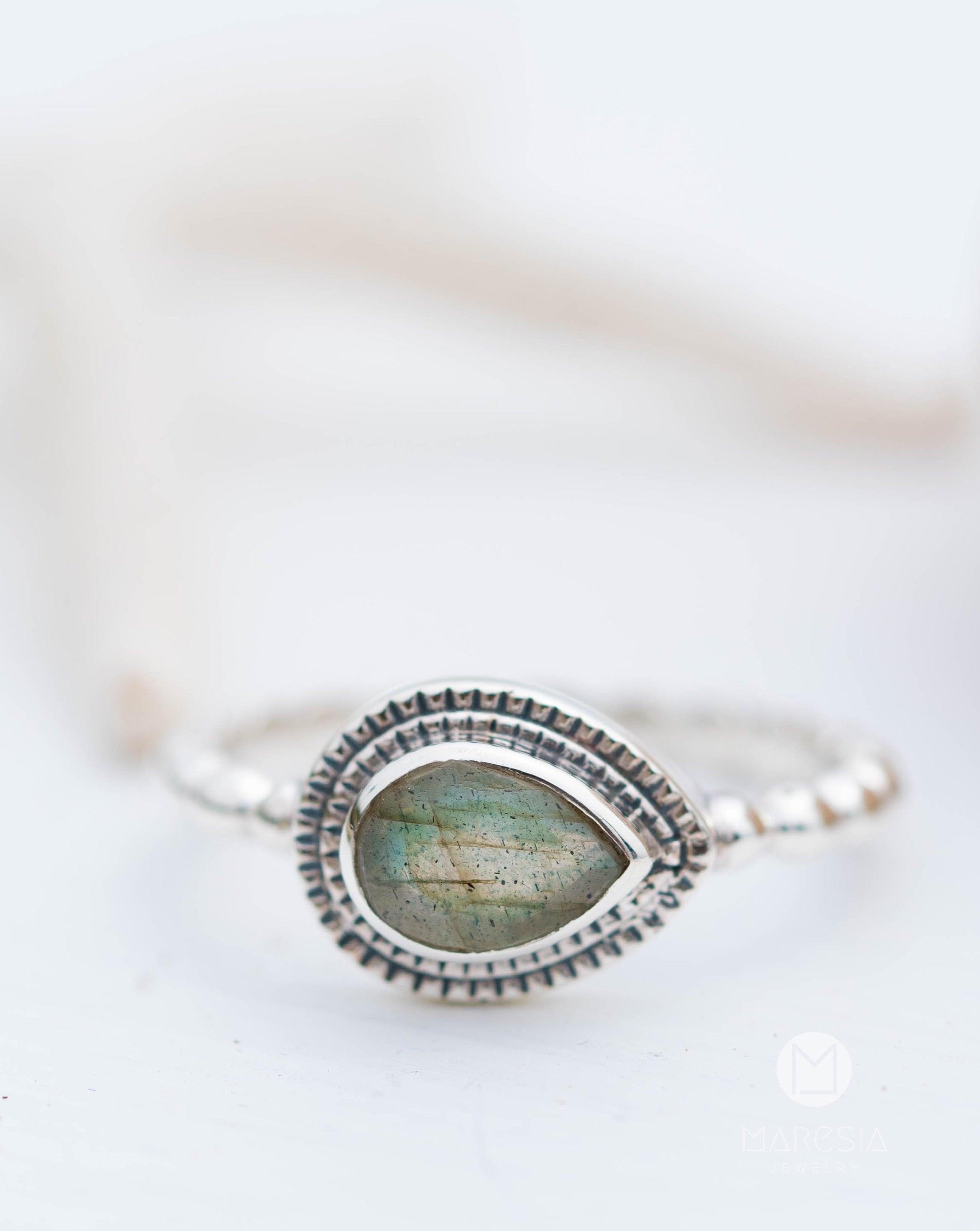 Rainbow Labradorite Tear Drop Ring ~ Gemstone ~ Natural ~ Sterling Silver 925~ Jewelry ~ Handmade~February Birthstone - MR257