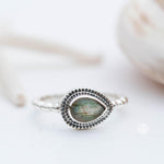 Rainbow Labradorite Tear Drop Ring ~ Gemstone ~ Natural ~ Sterling Silver 925~ Jewelry ~ Handmade~February Birthstone - MR257
