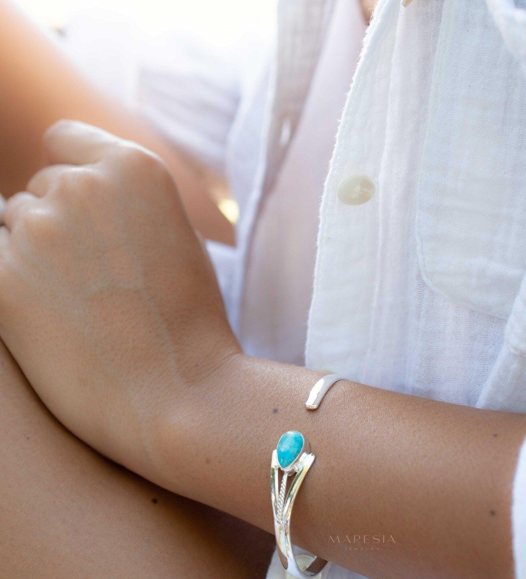Turquoise Adjustable Bracelet ~ Sterling Silver 925 ~ Handmade ~ Statement ~Jewelry~ Minimalist ~ Genuine Stone ~ MB060