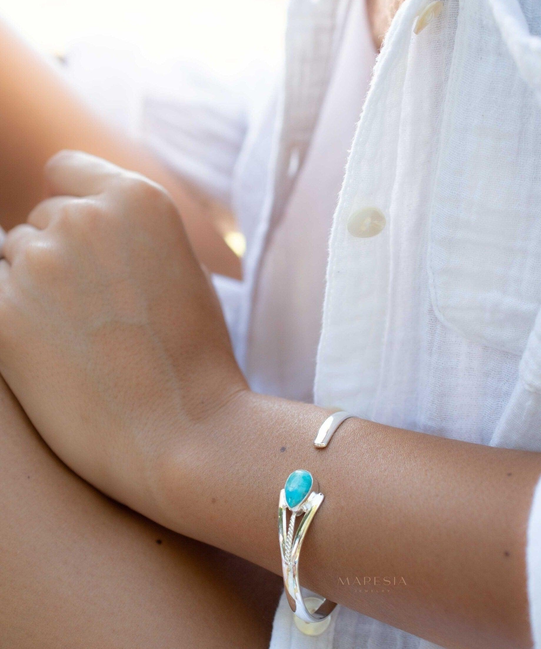 Turquoise Adjustable Bracelet ~ Sterling Silver 925 ~ Handmade ~ Statement ~Jewelry~ Minimalist ~ Genuine Stone ~ MB060