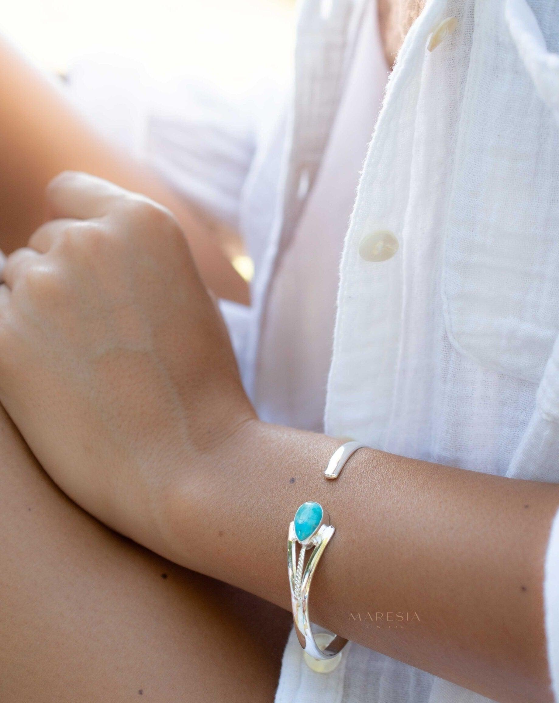 Turquoise Adjustable Bracelet ~ Sterling Silver 925 ~ Handmade ~ Statement ~Jewelry~ Minimalist ~ Genuine Stone ~ MB060