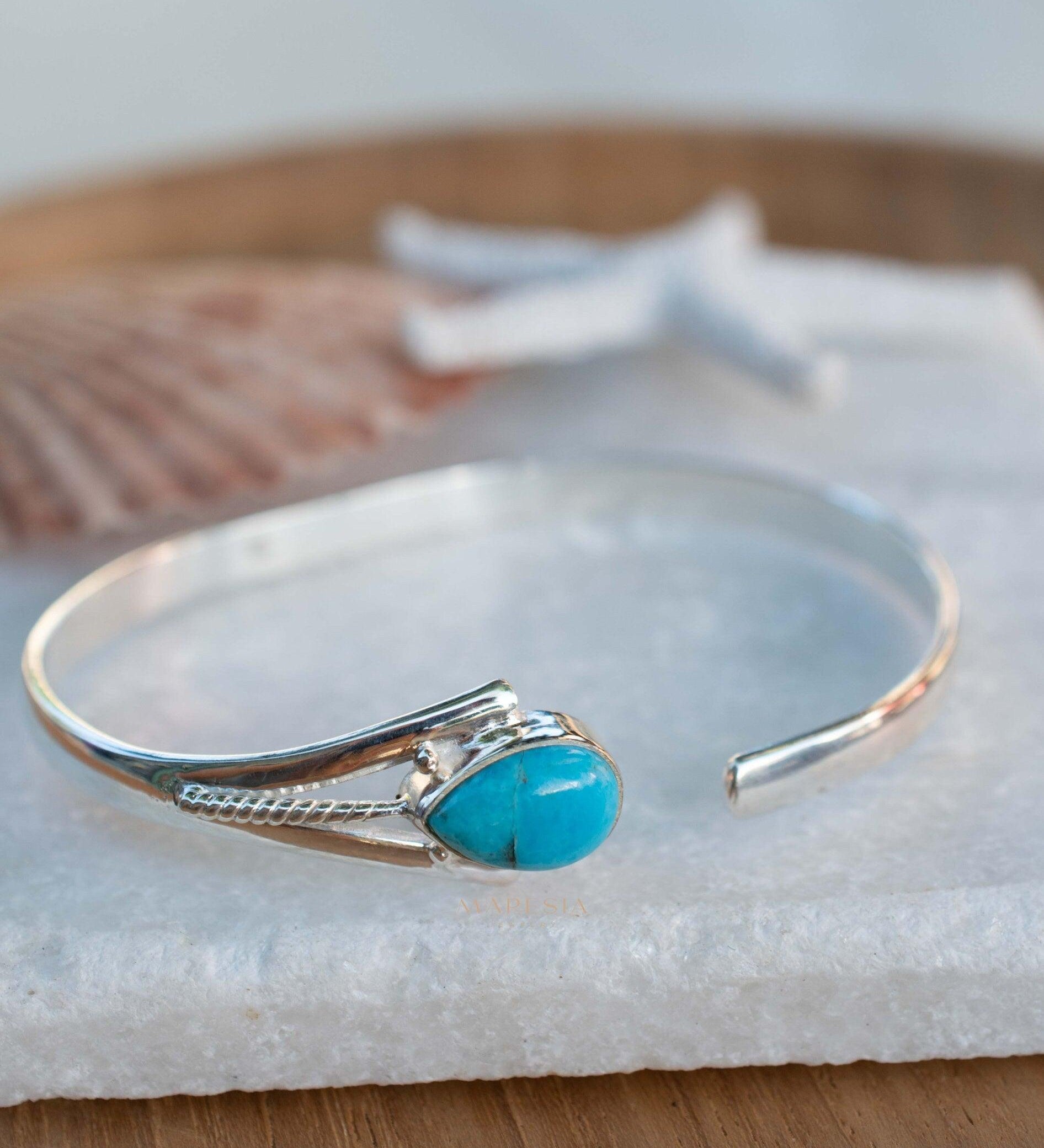 Turquoise Adjustable Bracelet ~ Sterling Silver 925 ~ Handmade ~ Statement ~Jewelry~ Minimalist ~ Genuine Stone ~ MB060