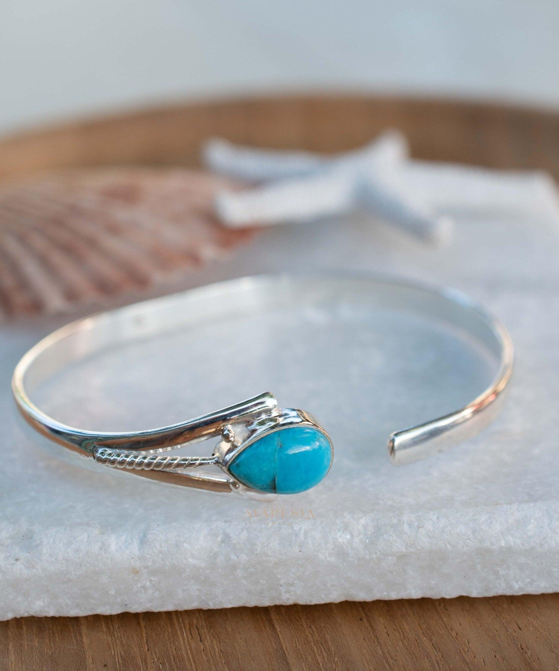 Turquoise Adjustable Bracelet ~ Sterling Silver 925 ~ Handmade ~ Statement ~Jewelry~ Minimalist ~ Genuine Stone ~ MB060