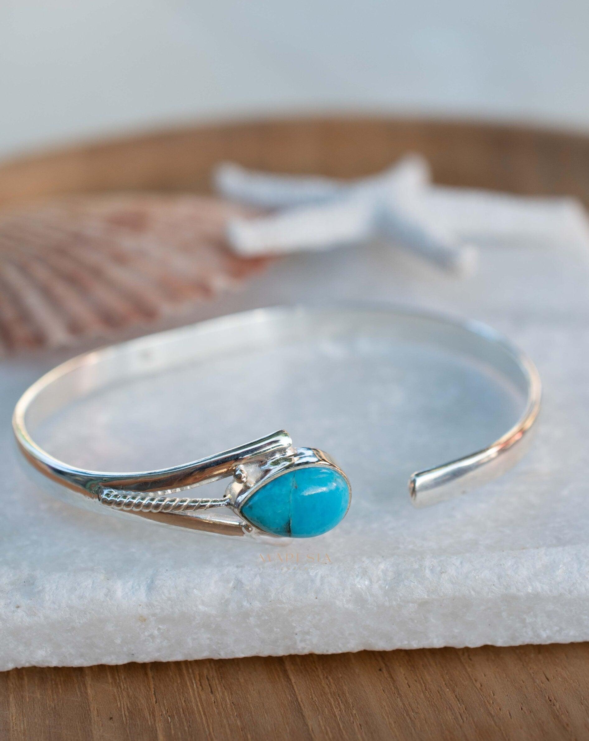 Turquoise Adjustable Bracelet ~ Sterling Silver 925 ~ Handmade ~ Statement ~Jewelry~ Minimalist ~ Genuine Stone ~ MB060
