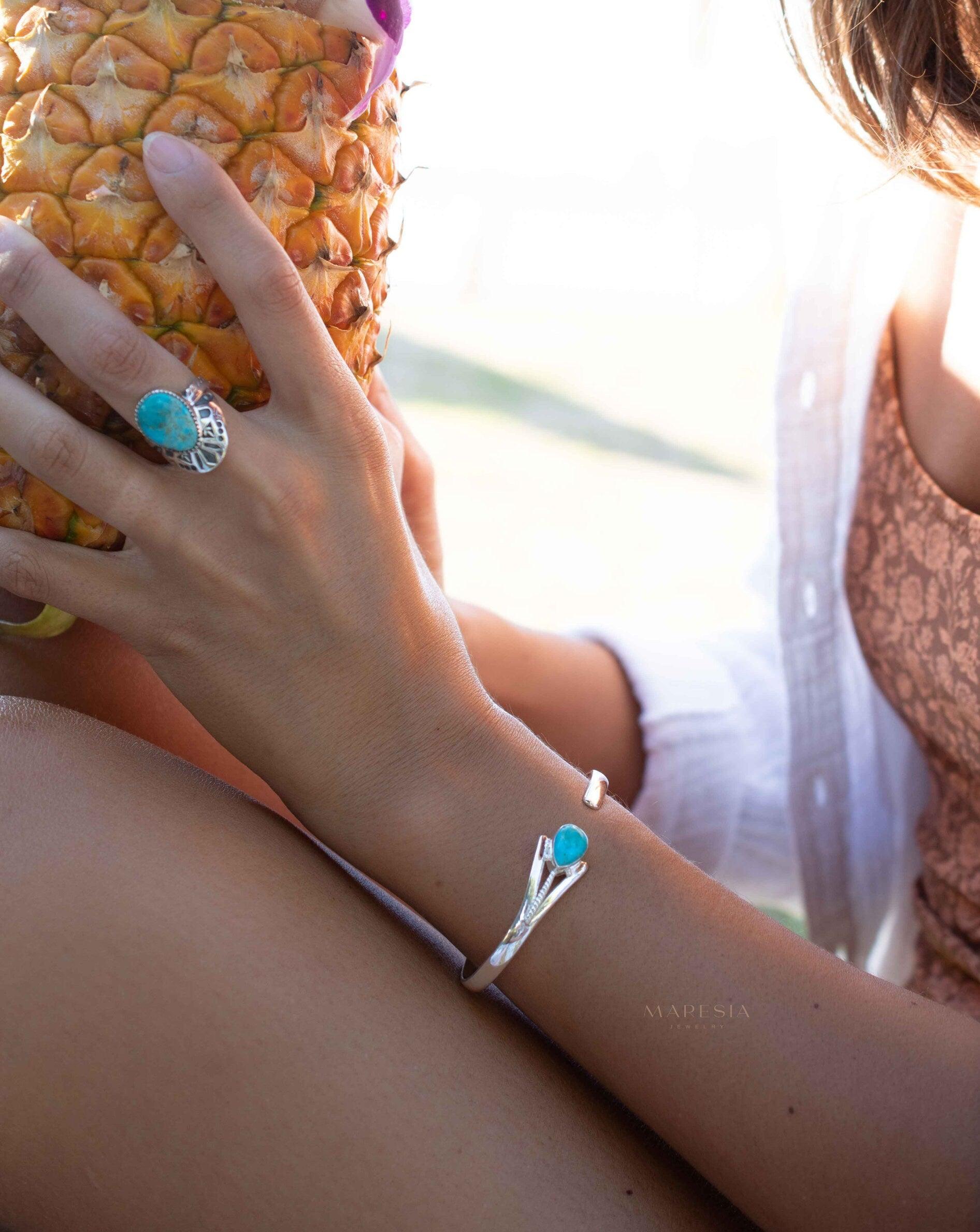 Turquoise Adjustable Bracelet ~ Sterling Silver 925 ~ Handmade ~ Statement ~Jewelry~ Minimalist ~ Genuine Stone ~ MB060