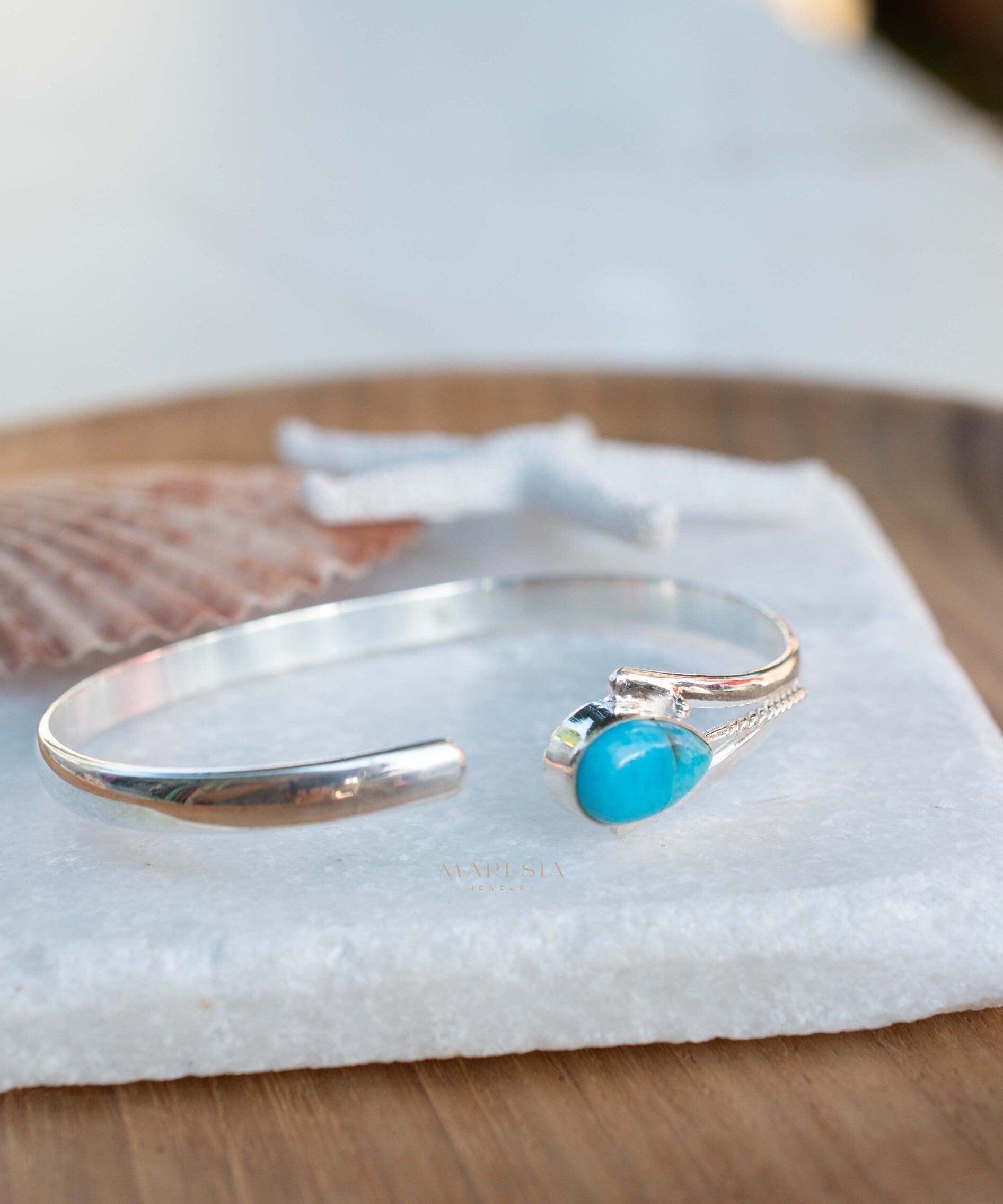 Turquoise Adjustable Bracelet ~ Sterling Silver 925 ~ Handmade ~ Statement ~Jewelry~ Minimalist ~ Genuine Stone ~ MB060