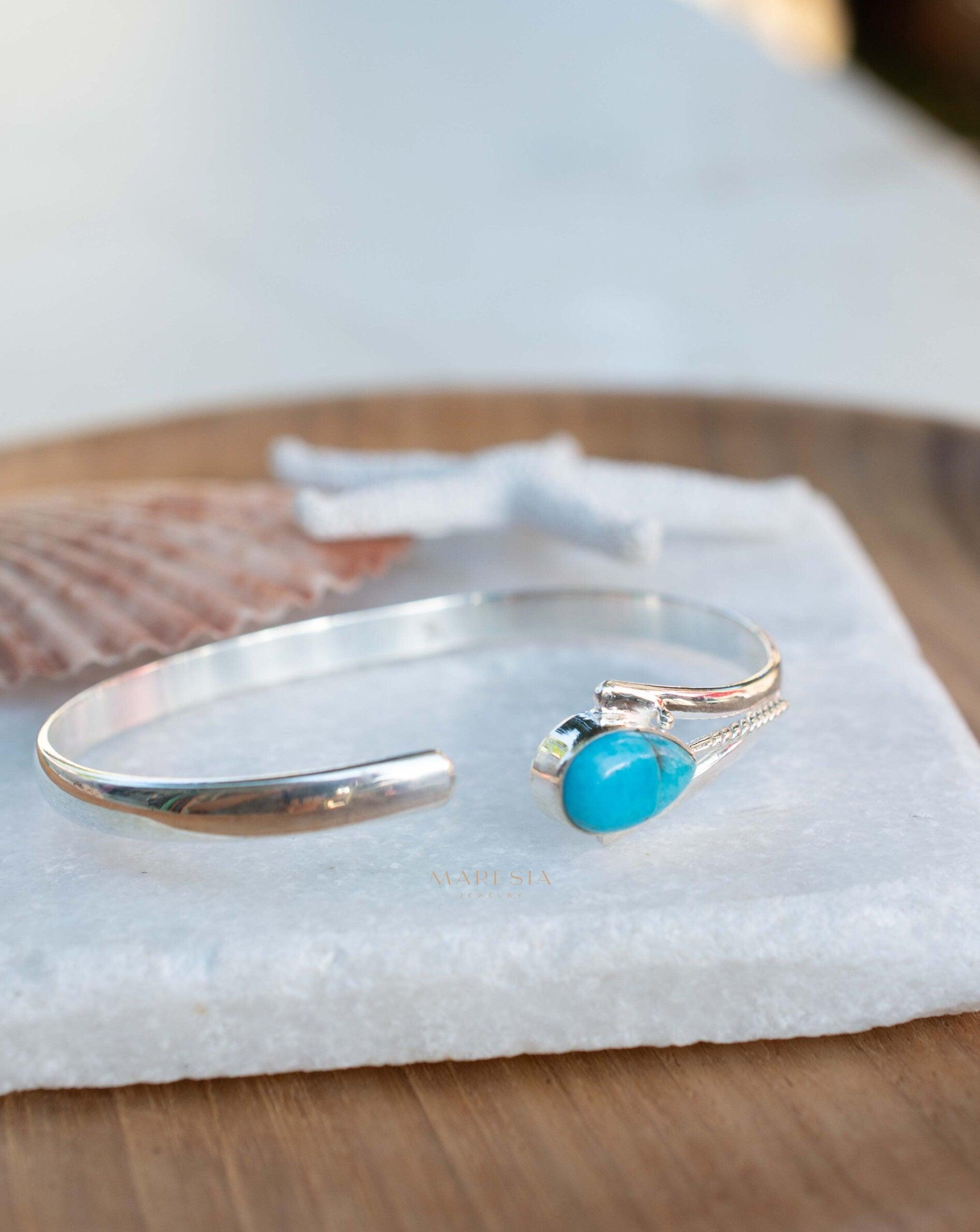 Turquoise Adjustable Bracelet ~ Sterling Silver 925 ~ Handmade ~ Statement ~Jewelry~ Minimalist ~ Genuine Stone ~ MB060
