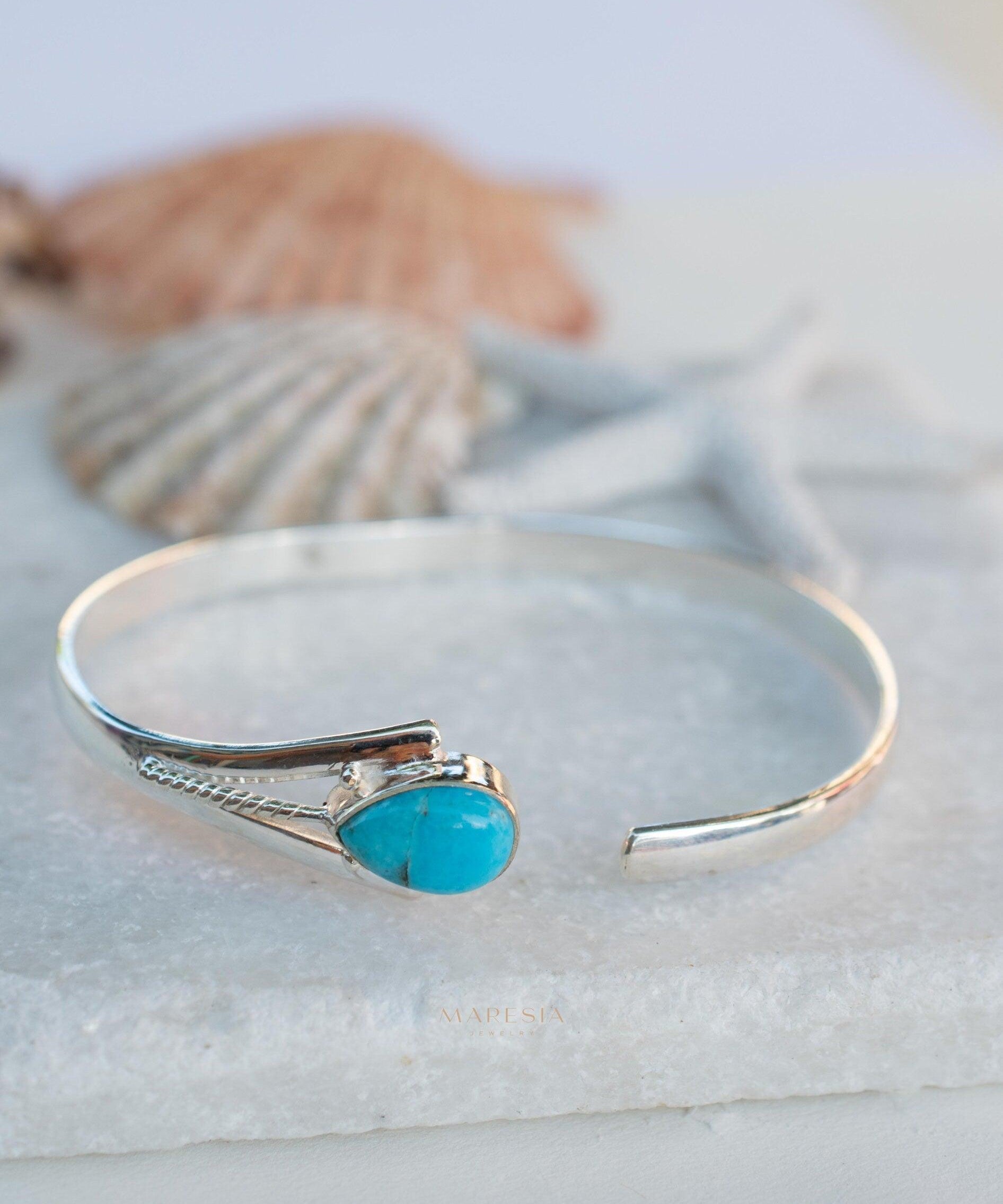 Turquoise Adjustable Bracelet ~ Sterling Silver 925 ~ Handmade ~ Statement ~Jewelry~ Minimalist ~ Genuine Stone ~ MB060