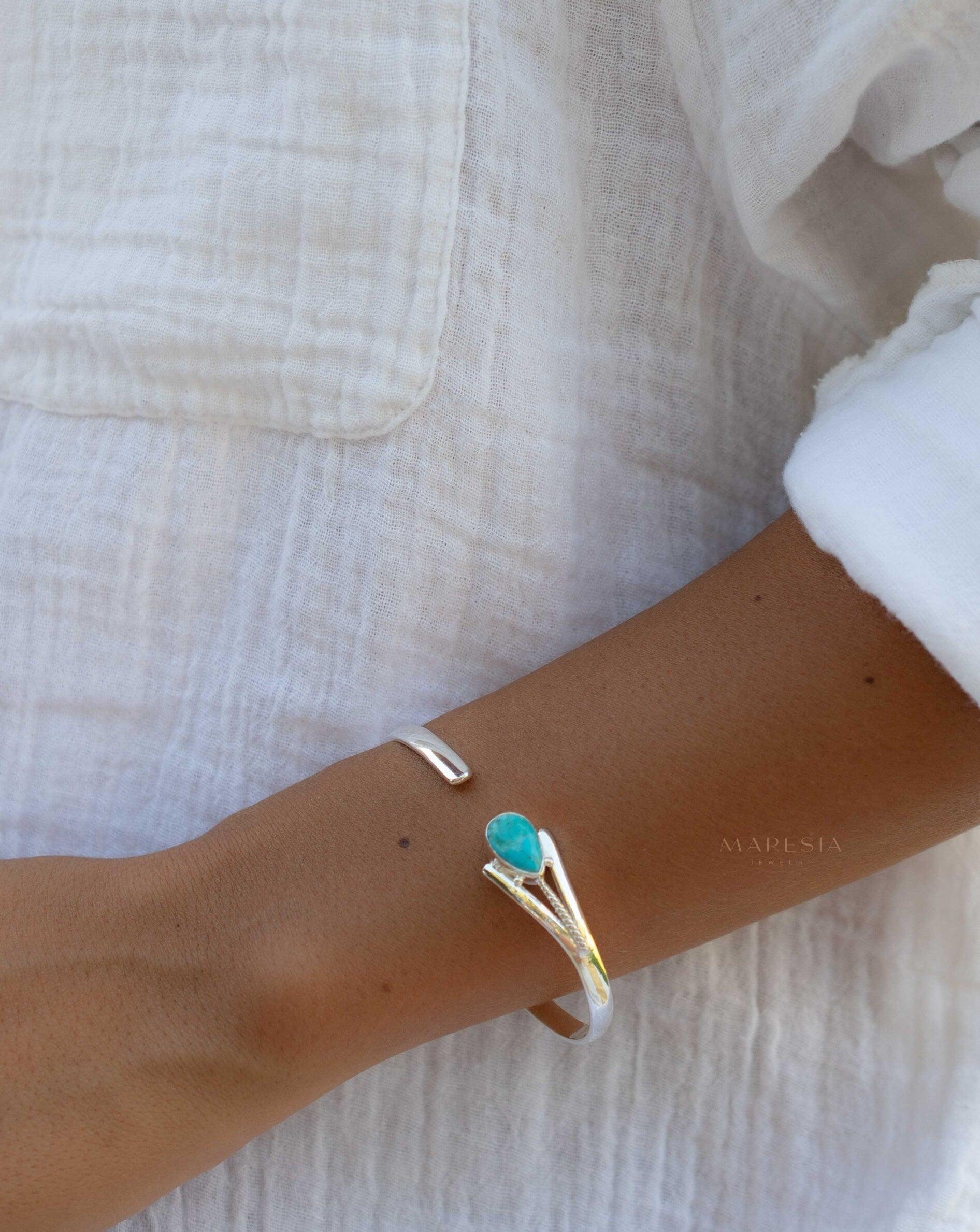 Turquoise Adjustable Bracelet ~ Sterling Silver 925 ~ Handmade ~ Statement ~Jewelry~ Minimalist ~ Genuine Stone ~ MB060