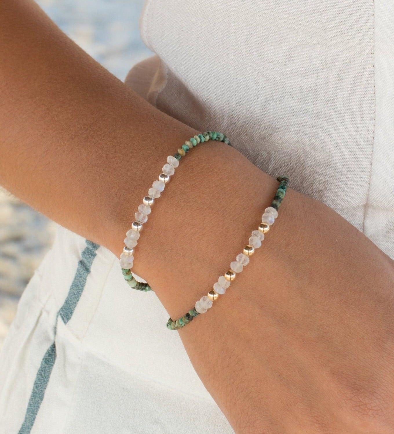 Turquoise & Moonstone Bracelet ~ Gold Filled or Sterling Silver 925  ~ MB003 - Maresia Jewelry