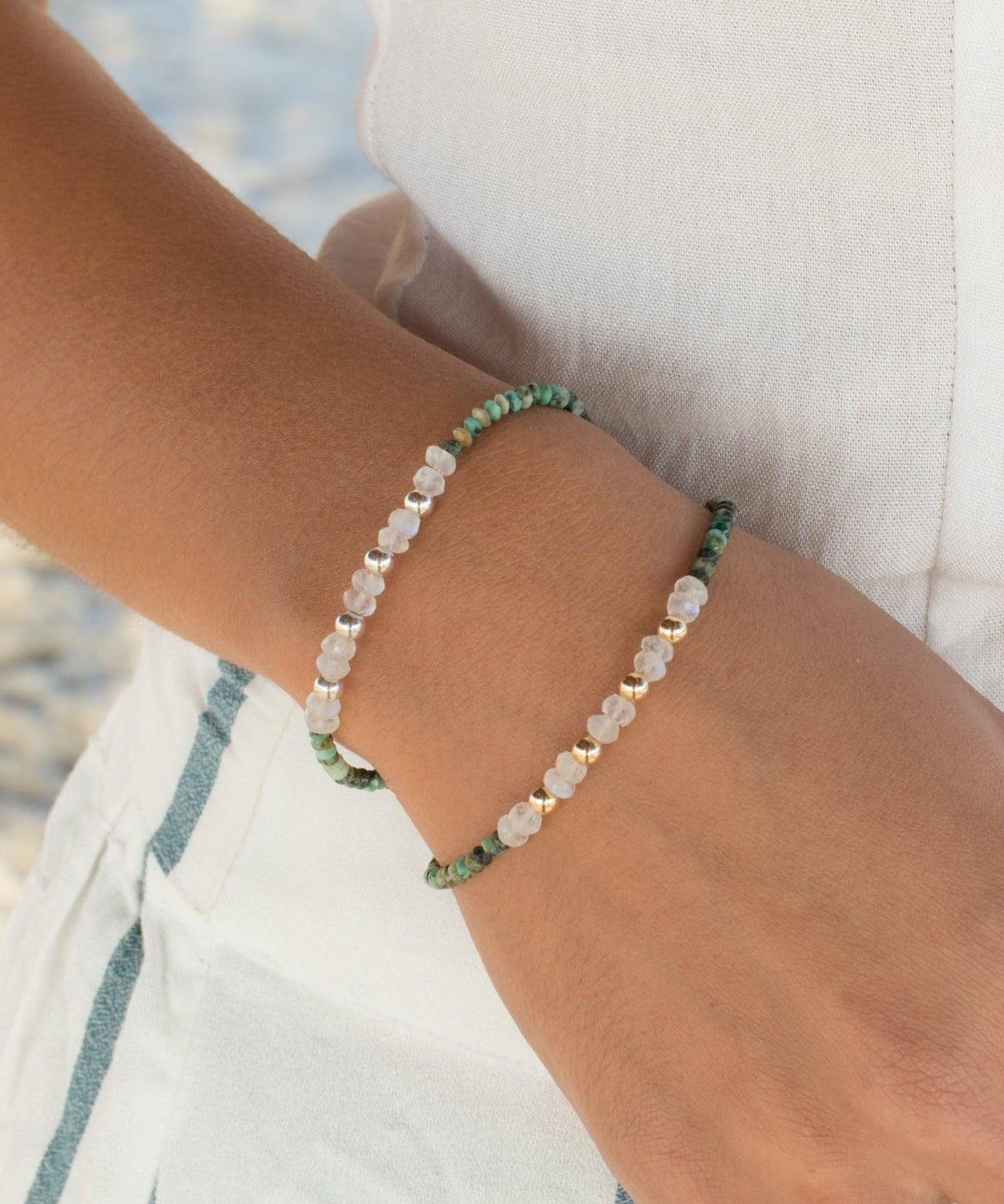 Turquoise & Moonstone Bracelet ~ Gold Filled or Sterling Silver 925  ~ MB003 - Maresia Jewelry