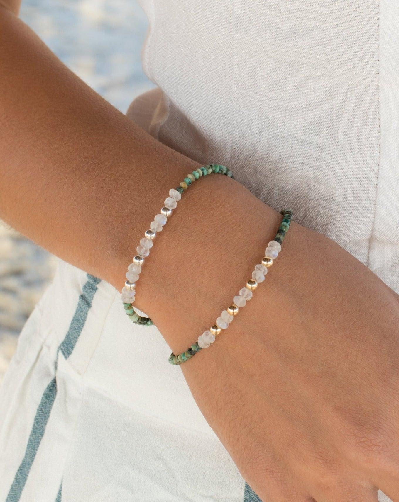 Turquoise & Moonstone Bracelet ~ Gold Filled or Sterling Silver 925  ~ MB003 - Maresia Jewelry
