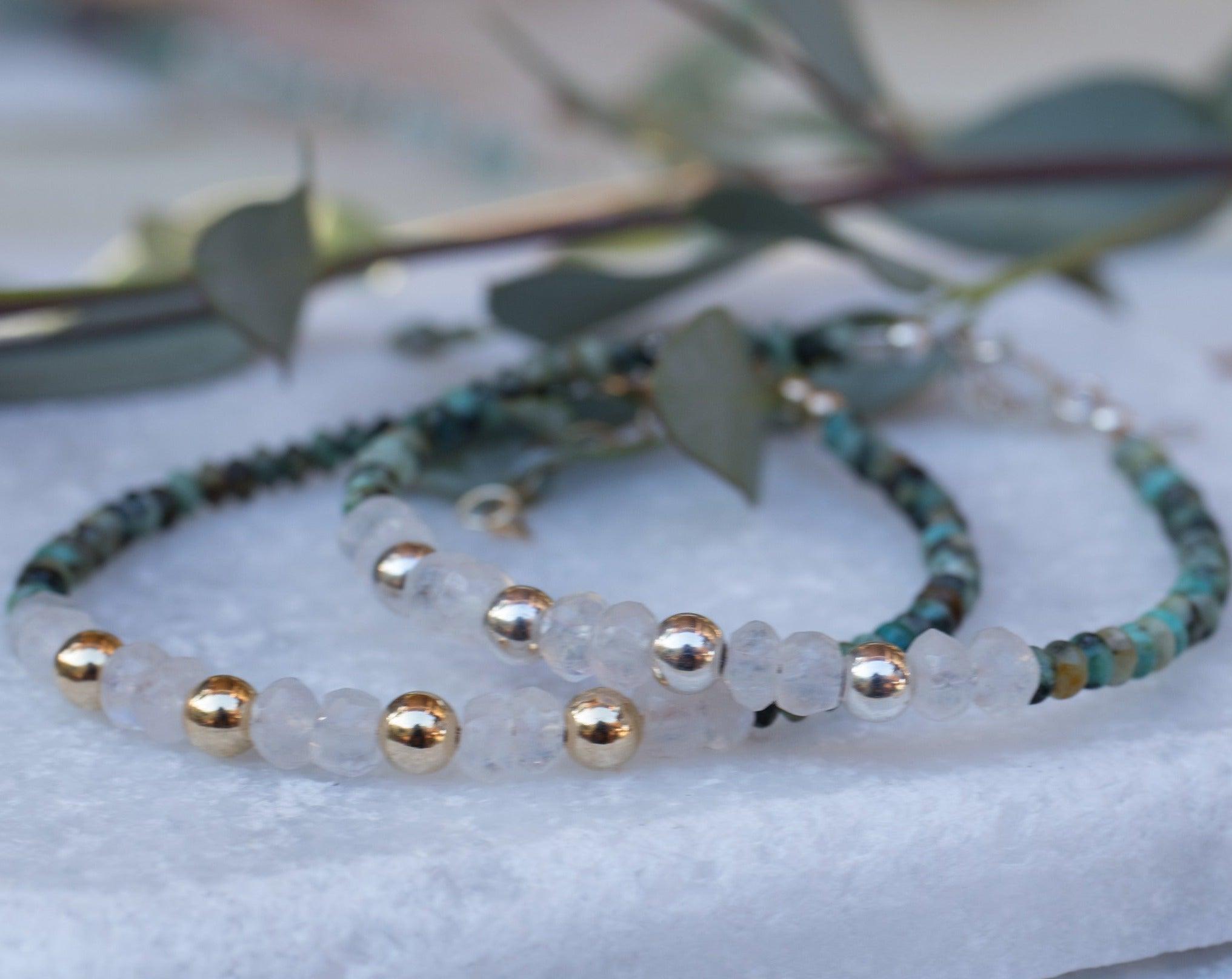 Turquoise & Moonstone Bracelet ~ Gold Filled or Sterling Silver 925  ~ MB003 - Maresia Jewelry