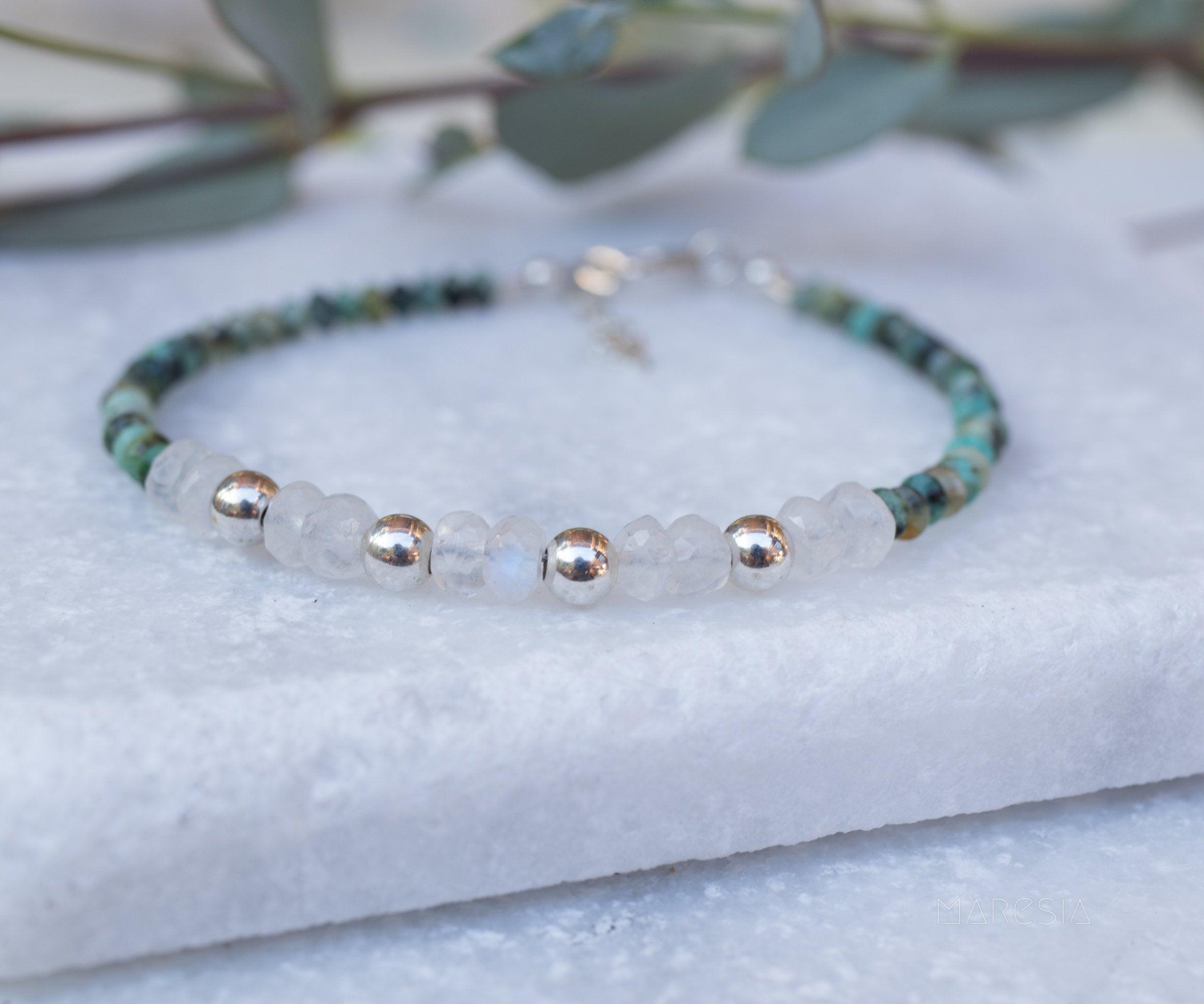 Turquoise & Moonstone Bracelet ~ Gold Filled or Sterling Silver 925  ~ MB003 - Maresia Jewelry