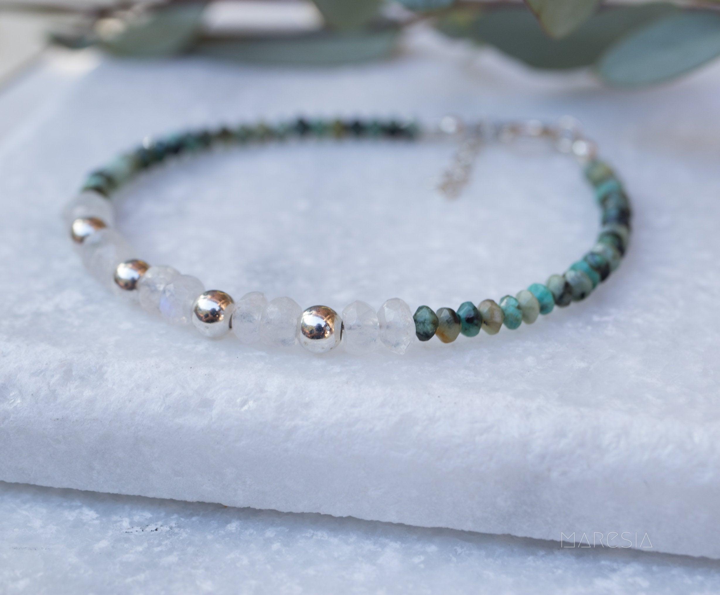 Turquoise & Moonstone Bracelet ~ Gold Filled or Sterling Silver 925  ~ MB003 - Maresia Jewelry