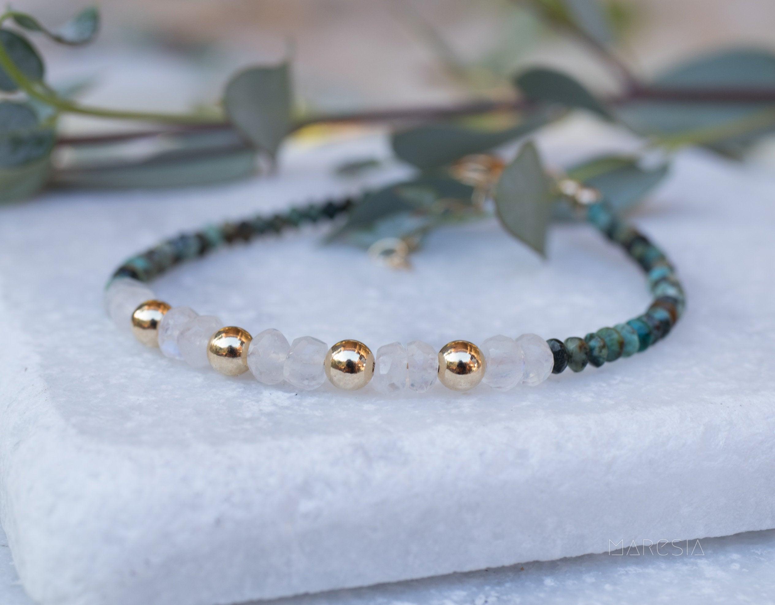 Turquoise & Moonstone Bracelet ~ Gold Filled or Sterling Silver 925  ~ MB003 - Maresia Jewelry