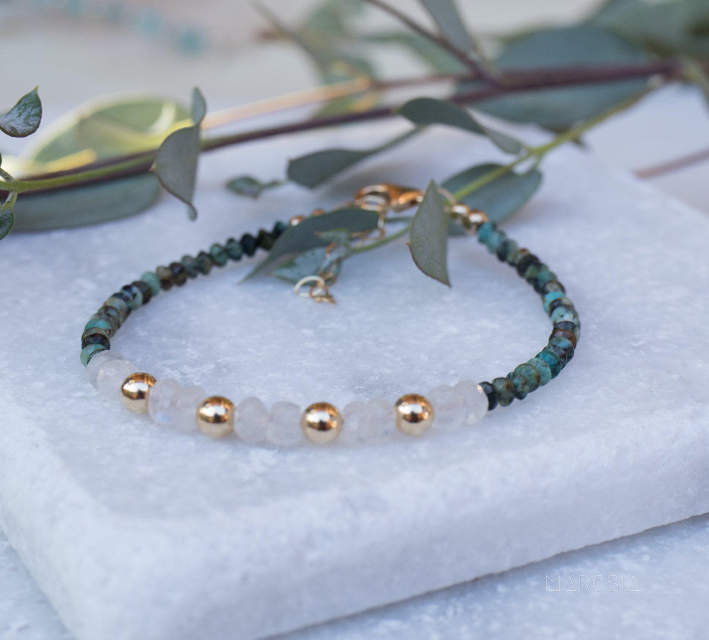 Turquoise & Moonstone Bracelet ~ Gold Filled or Sterling Silver 925  ~ MB003 - Maresia Jewelry