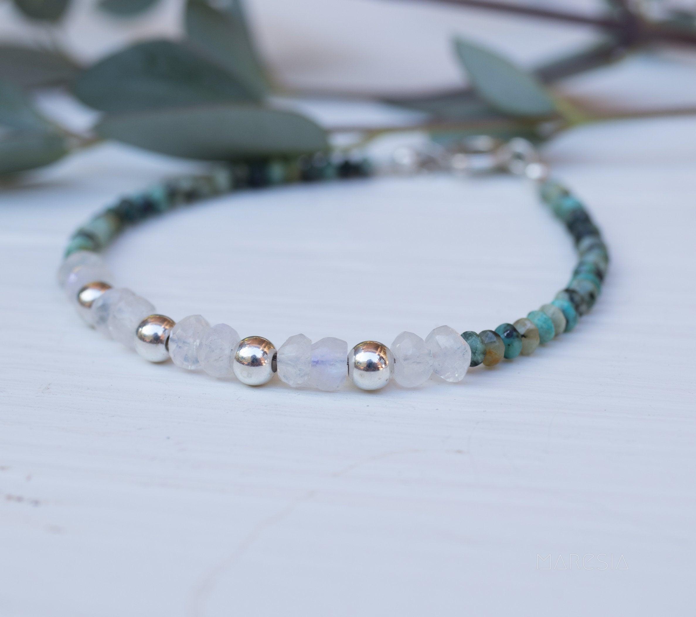 Turquoise & Moonstone Bracelet ~ Gold Filled or Sterling Silver 925  ~ MB003 - Maresia Jewelry