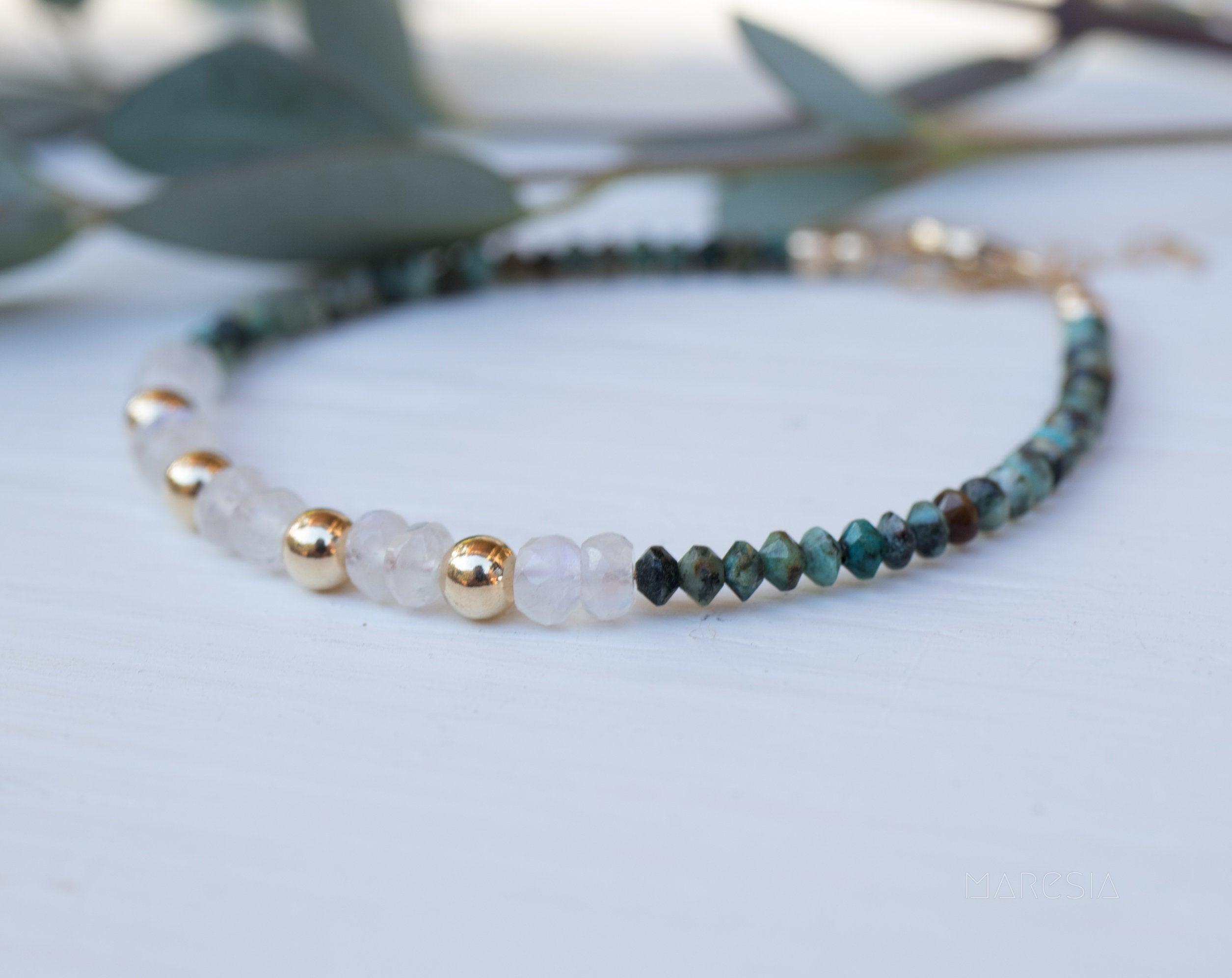 Turquoise & Moonstone Bracelet ~ Gold Filled or Sterling Silver 925  ~ MB003 - Maresia Jewelry