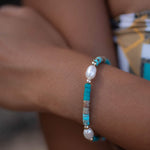 Turquoise & Pearl Bracelet ~ Gold Filled or Sterling Silver 925 ~ Handmade ~ Hippie ~Bohemian ~Jewelry ~Stackable ~Gemstone ~MR030