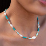 Turquoise and Pearl necklace~ Sterling Silver 925 or Gold Filled ~ Choker ~ Jewelry ~ Gift For Her ~ Minimalist~ Handmade