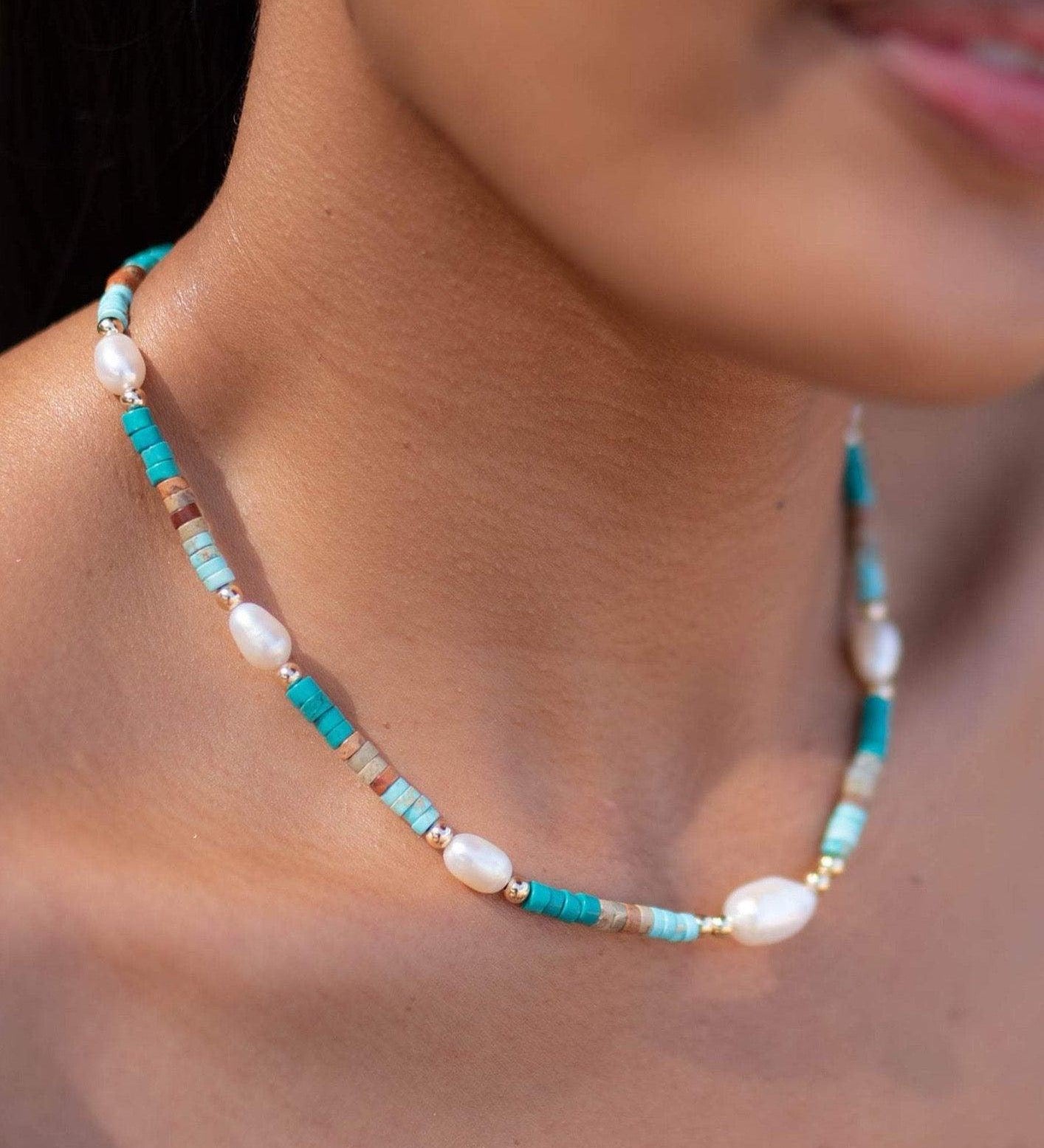 Turquoise and Pearl necklace~ Sterling Silver 925 or Gold Filled ~ Choker ~ Jewelry ~ Gift For Her ~ Minimalist~ Handmade