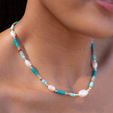 Turquoise and Pearl necklace~ Sterling Silver 925 or Gold Filled ~ Choker ~ Jewelry ~ Gift For Her ~ Minimalist~ Handmade
