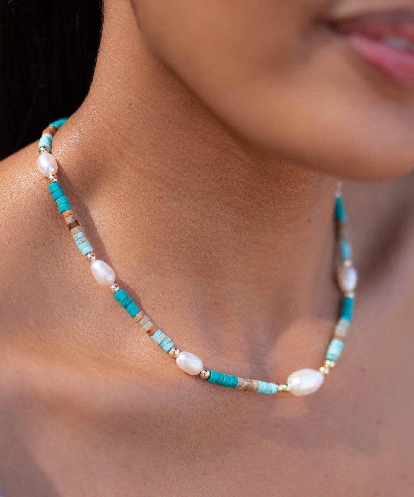Turquoise and Pearl necklace~ Sterling Silver 925 or Gold Filled ~ Choker ~ Jewelry ~ Gift For Her ~ Minimalist~ Handmade