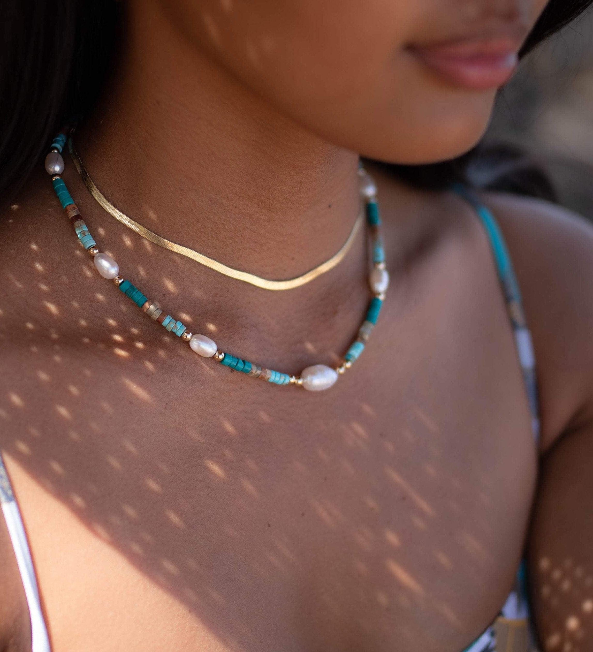 Turquoise and Pearl necklace~ Sterling Silver 925 or Gold Filled ~ Choker ~ Jewelry ~ Gift For Her ~ Minimalist~ Handmade