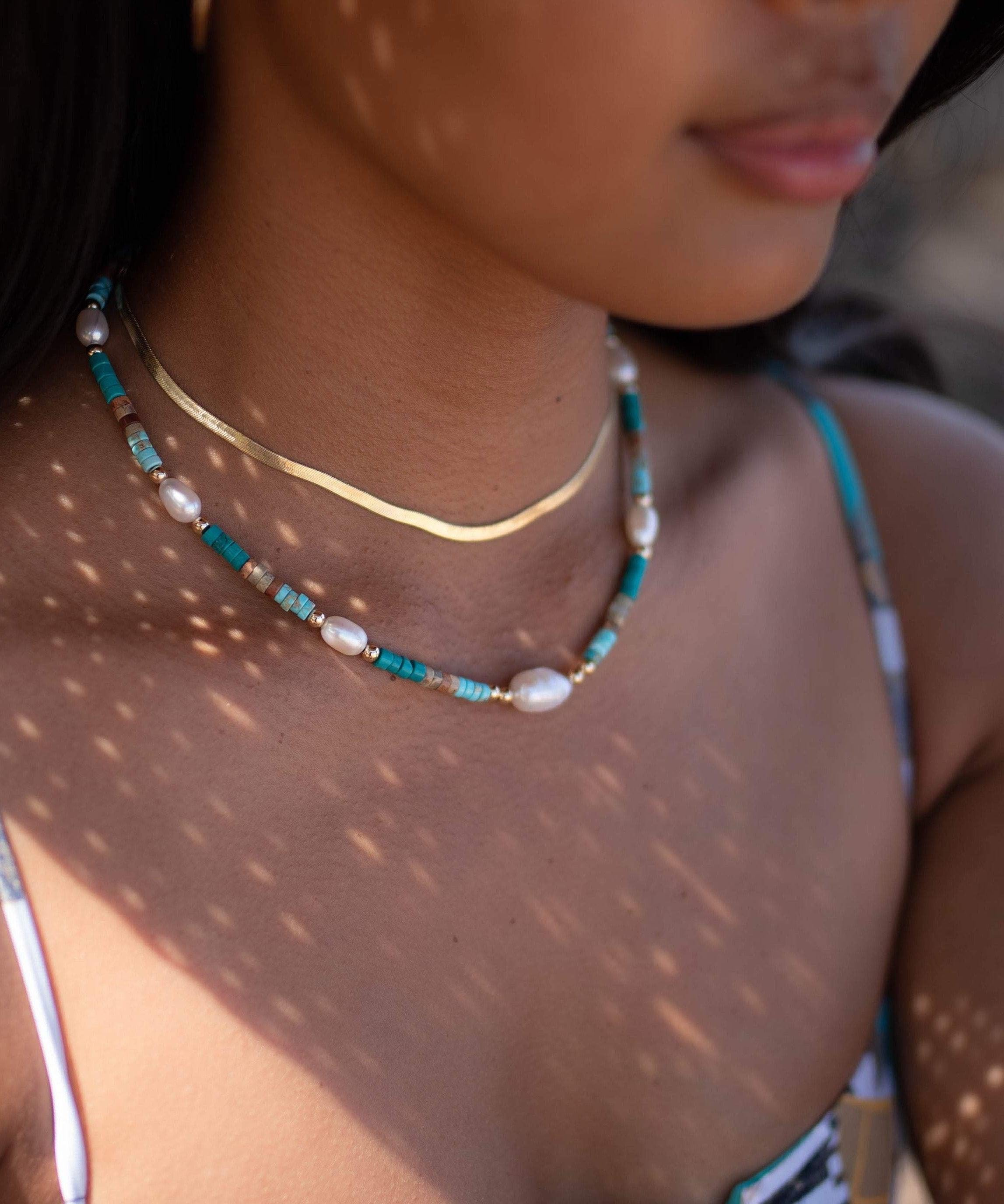 Turquoise and Pearl necklace~ Sterling Silver 925 or Gold Filled ~ Choker ~ Jewelry ~ Gift For Her ~ Minimalist~ Handmade