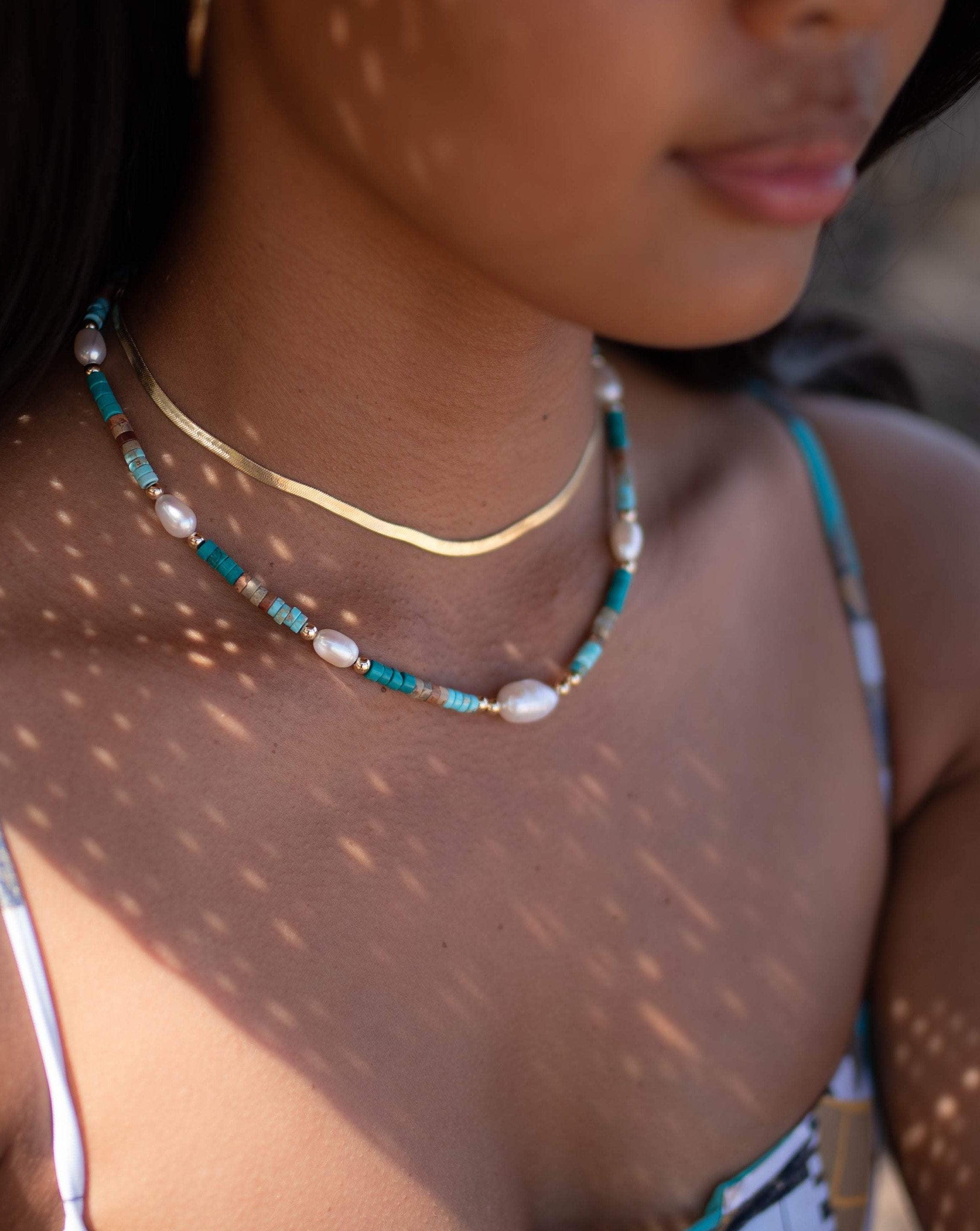 Turquoise and Pearl necklace~ Sterling Silver 925 or Gold Filled ~ Choker ~ Jewelry ~ Gift For Her ~ Minimalist~ Handmade
