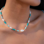 Turquoise and Pearl necklace~ Sterling Silver 925 or Gold Filled ~ Choker ~ Jewelry ~ Gift For Her ~ Minimalist~ Handmade