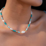 Turquoise and Pearl necklace~ Sterling Silver 925 or Gold Filled ~ Choker ~ Jewelry ~ Gift For Her ~ Minimalist~ Handmade