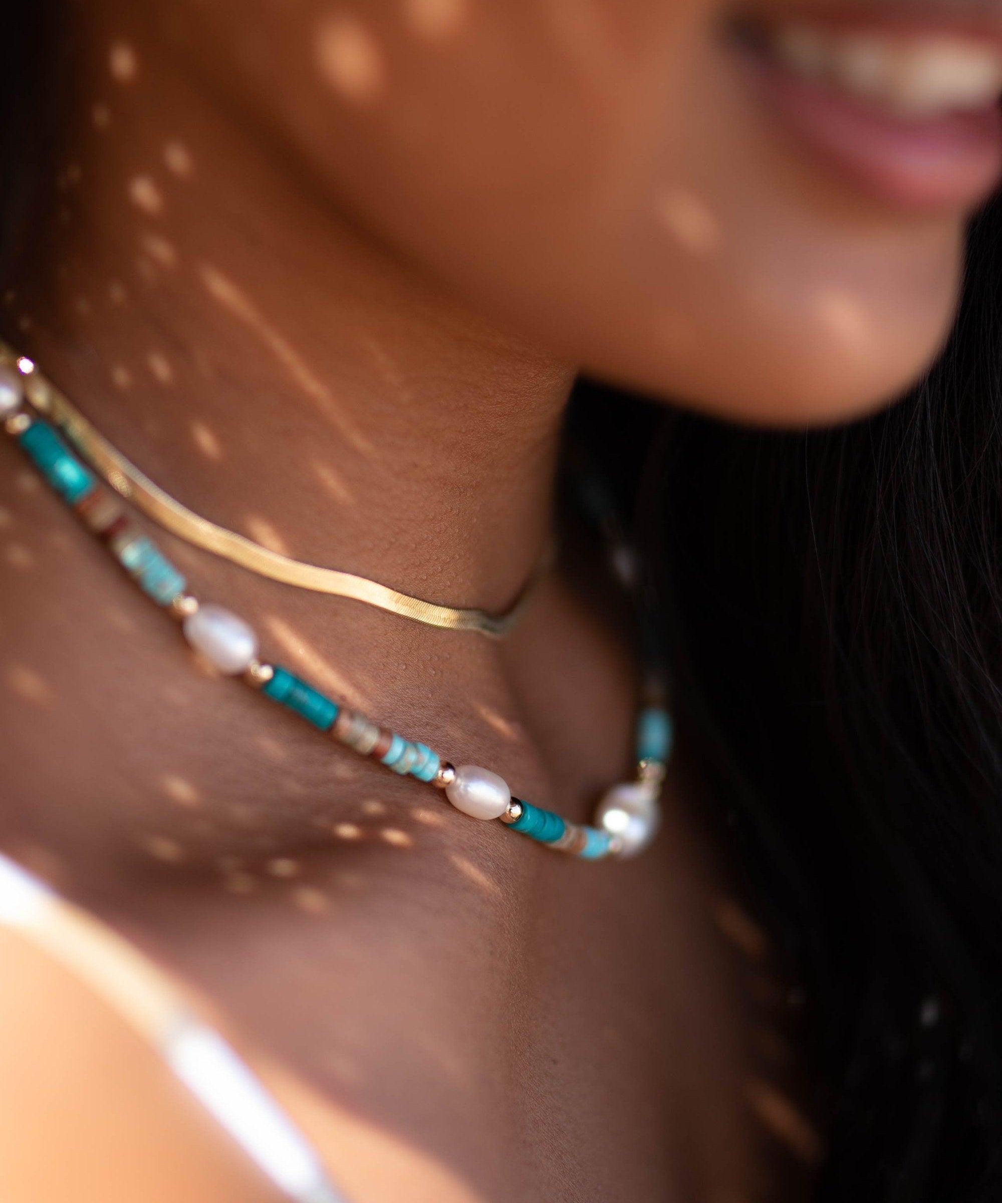 Turquoise and Pearl necklace~ Sterling Silver 925 or Gold Filled ~ Choker ~ Jewelry ~ Gift For Her ~ Minimalist~ Handmade