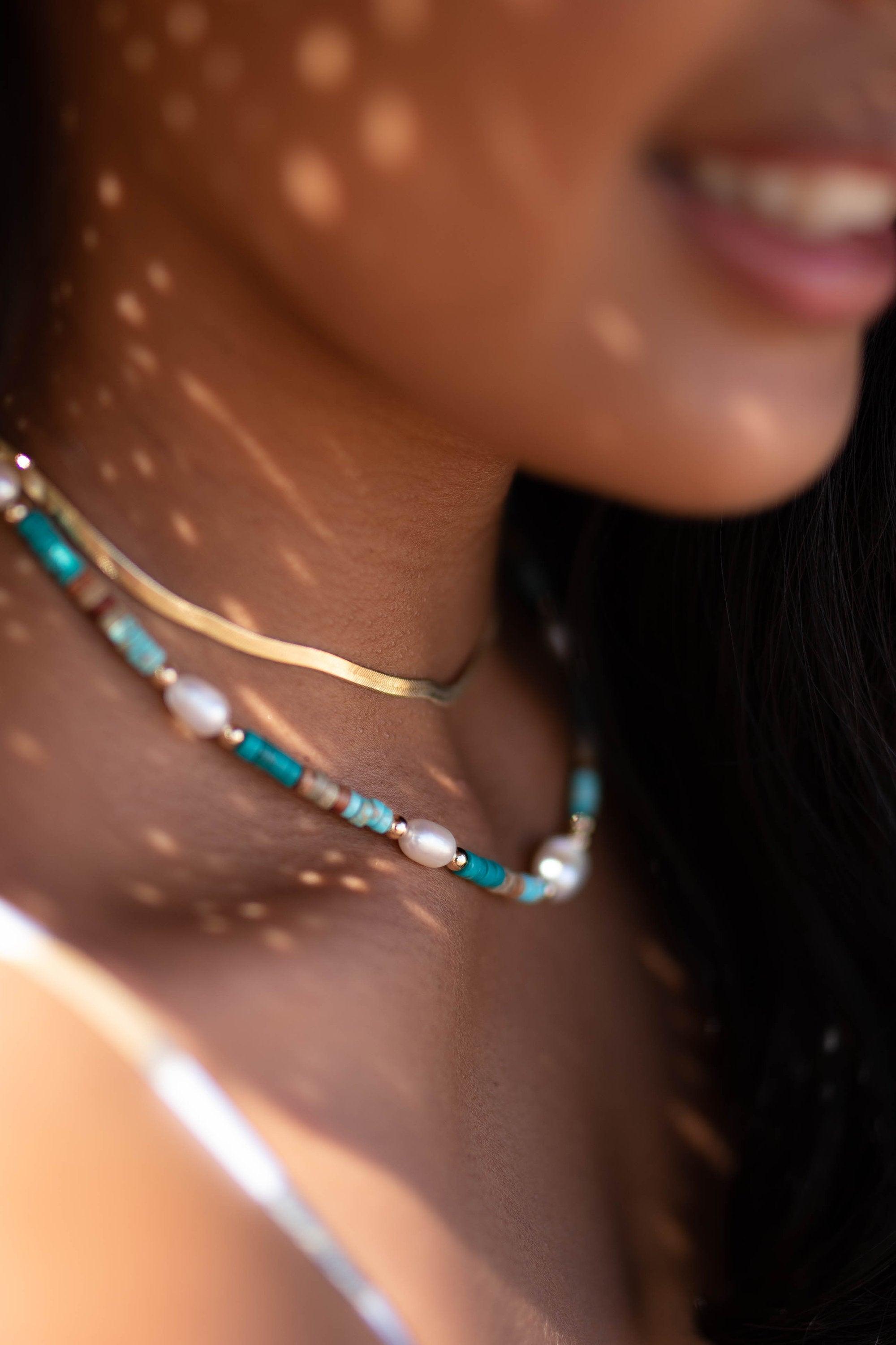 Turquoise and Pearl necklace~ Sterling Silver 925 or Gold Filled ~ Choker ~ Jewelry ~ Gift For Her ~ Minimalist~ Handmade