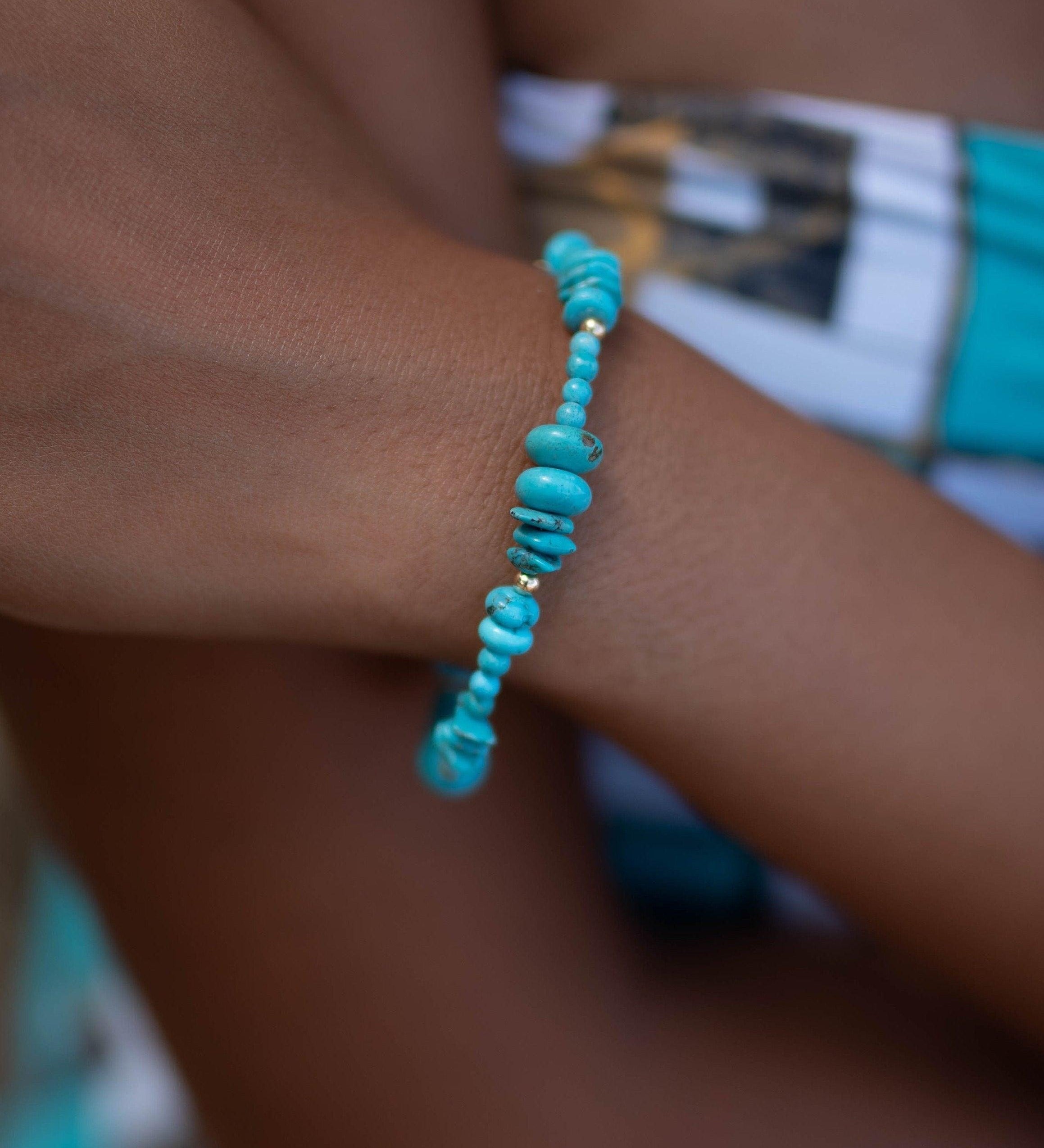 Turquoise Bracelet ~ Gold Filled or Sterling Silver 925 ~ Handmade ~ Hippie ~Bohemian ~Jewelry ~Stackable ~Gemstone ~ MB028