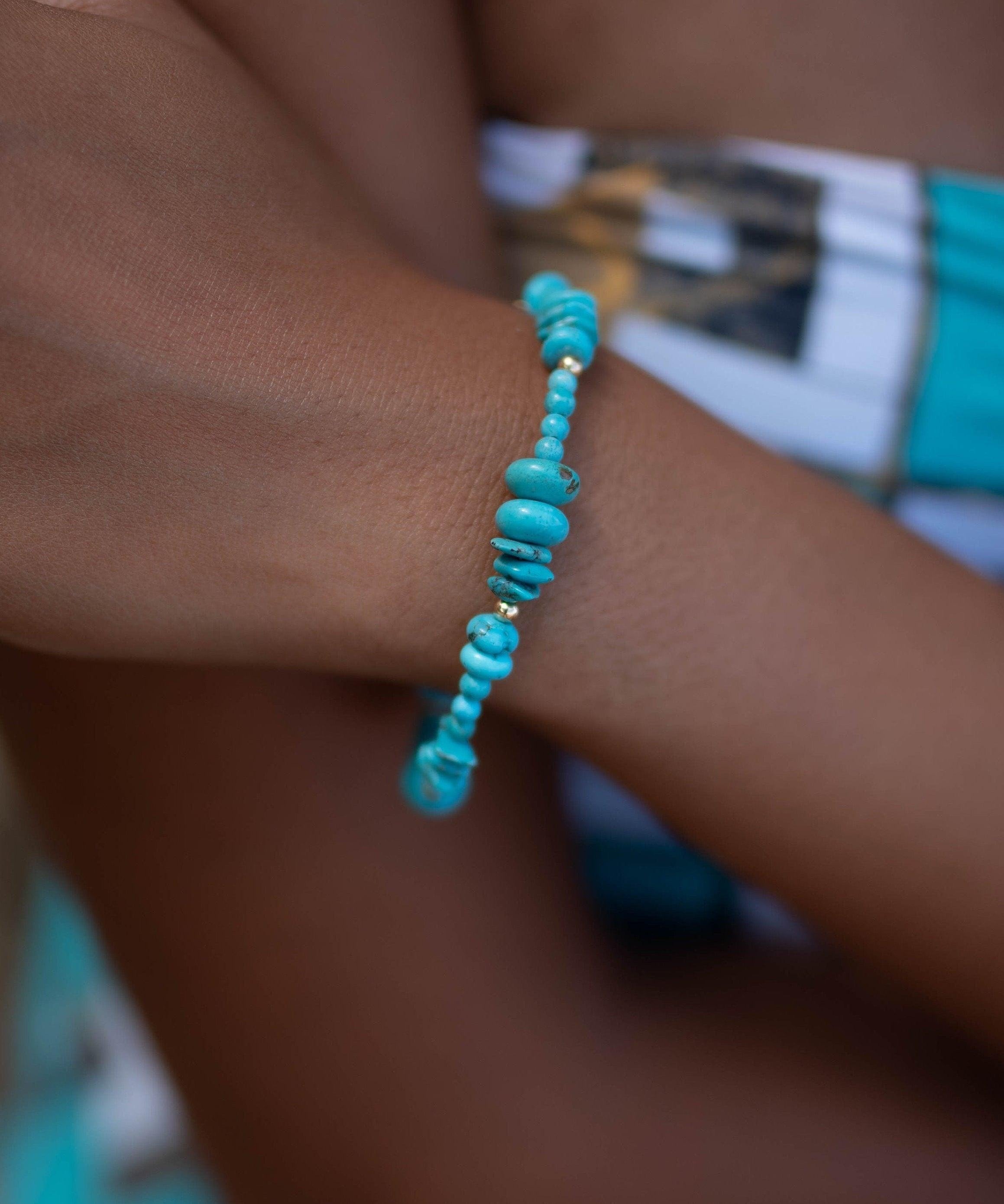 Turquoise Bracelet ~ Gold Filled or Sterling Silver 925 ~ Handmade ~ Hippie ~Bohemian ~Jewelry ~Stackable ~Gemstone ~ MB028