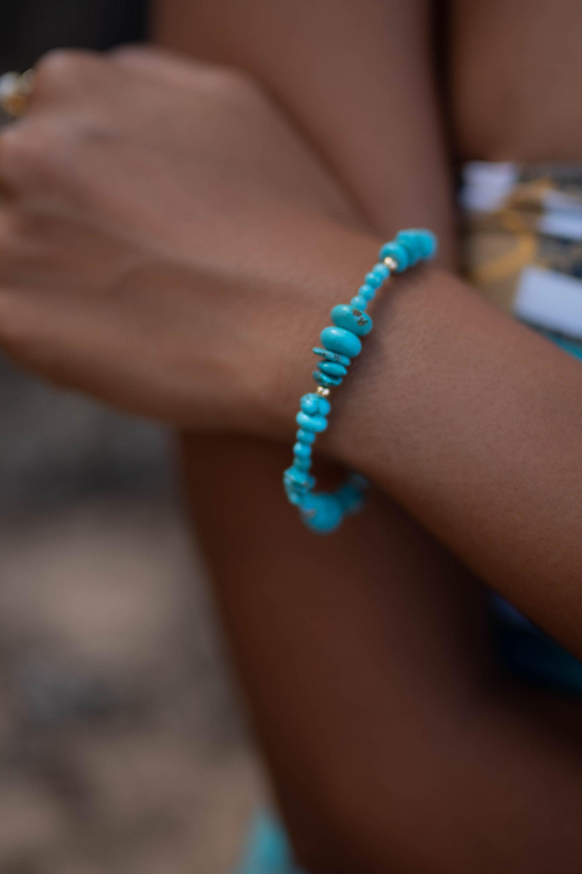 Turquoise Bracelet ~ Gold Filled or Sterling Silver 925 ~ Handmade ~ Hippie ~Bohemian ~Jewelry ~Stackable ~Gemstone ~ MB028
