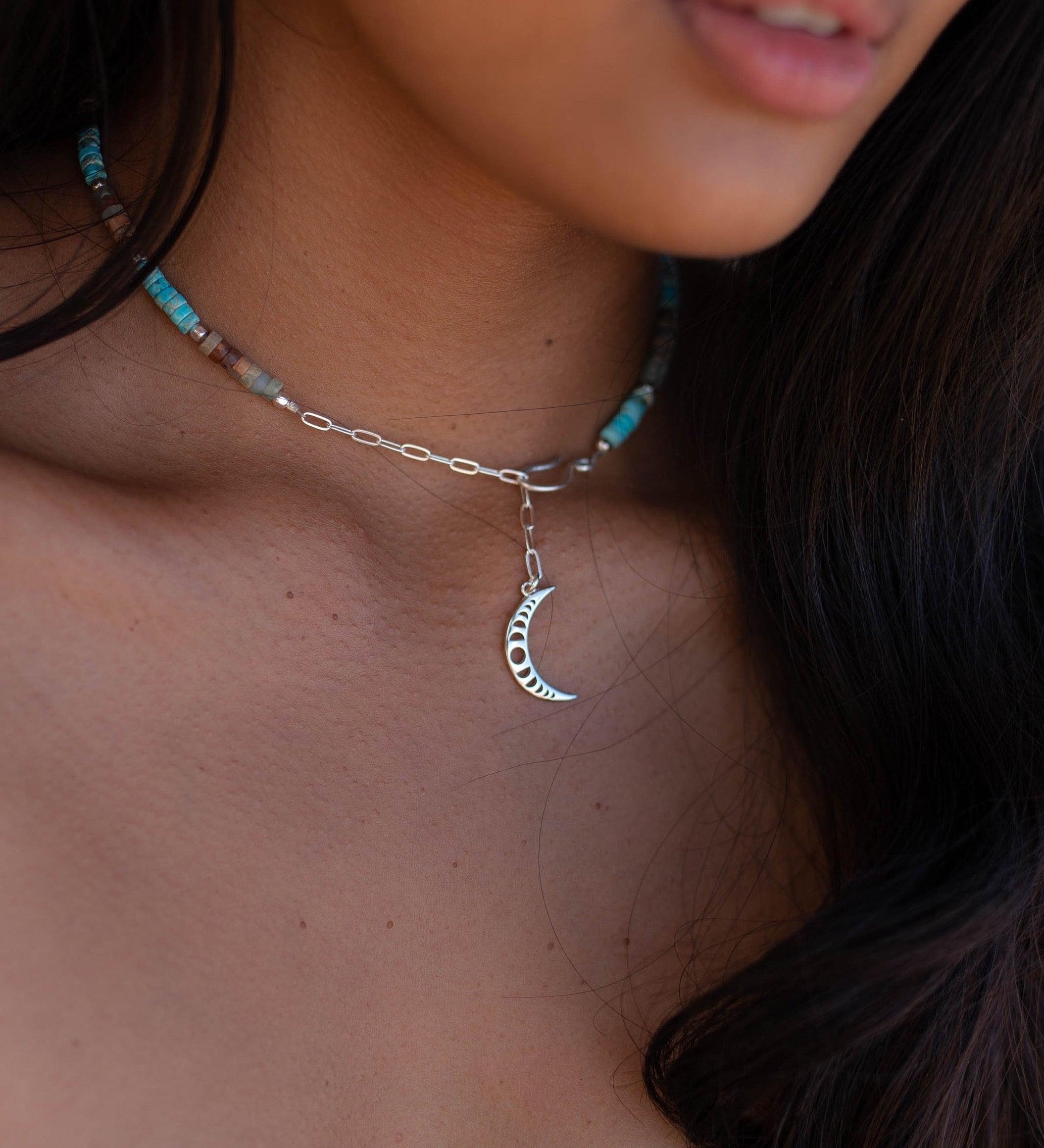 Turquoise Half Moon necklace~ Sterling Silver 925 ~ Choker ~ Jewelry ~ Gift For Her ~ Minimalist~ Handmade