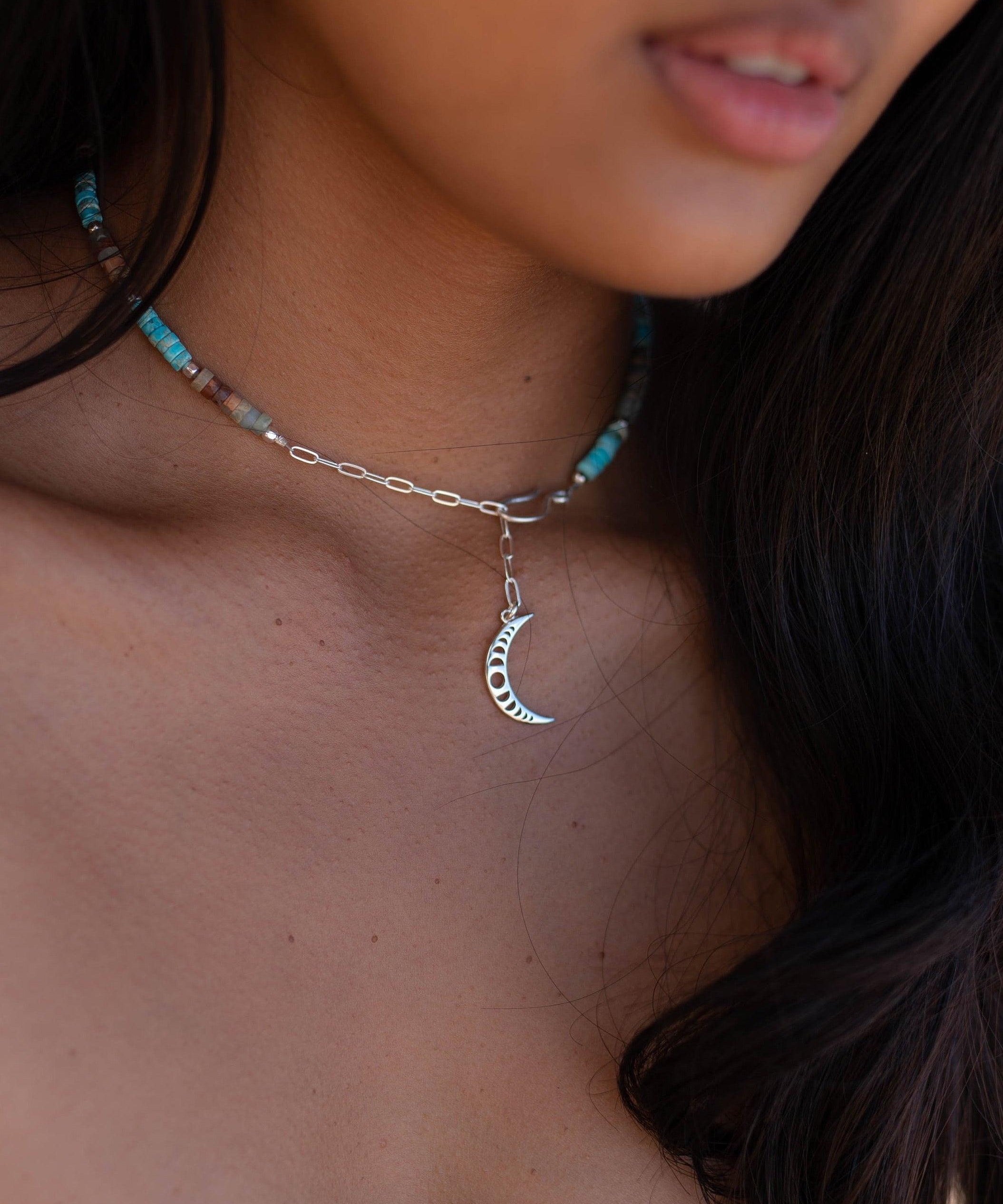 Turquoise Half Moon necklace~ Sterling Silver 925 ~ Choker ~ Jewelry ~ Gift For Her ~ Minimalist~ Handmade