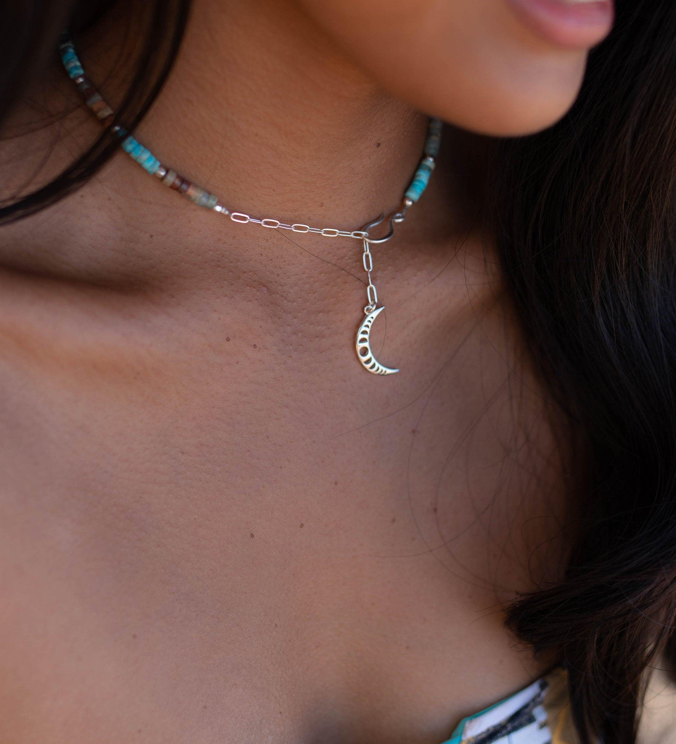 Turquoise Half Moon necklace~ Sterling Silver 925 ~ Choker ~ Jewelry ~ Gift For Her ~ Minimalist~ Handmade